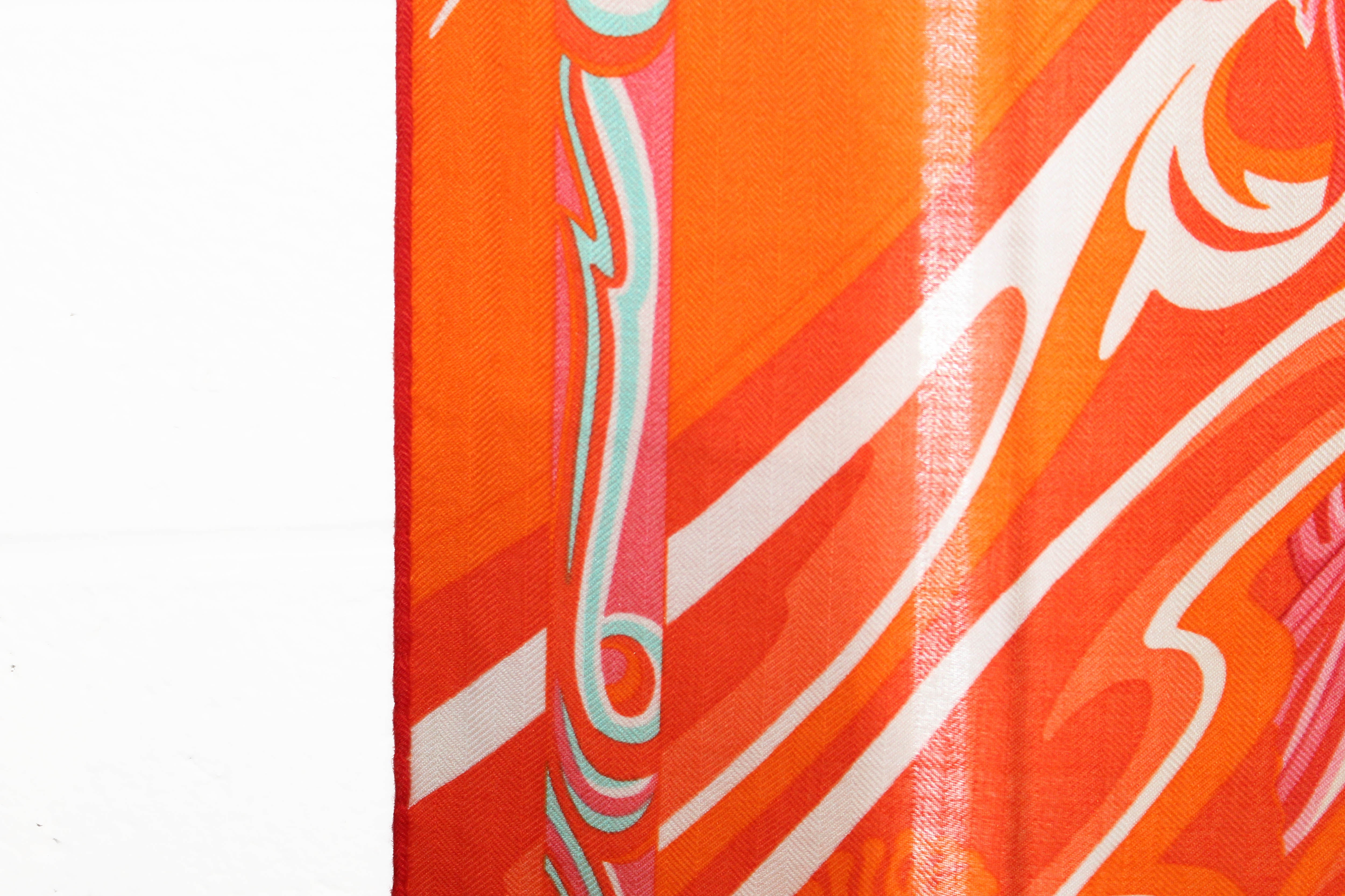Authentic Hermes Cashmere Silk De La Mer Au Ciel Shawl 140 - Orange Vert Corail Scarf Wrap for Women | Luxury Fashion Accessory for Parties, Weddings & Special Occasions