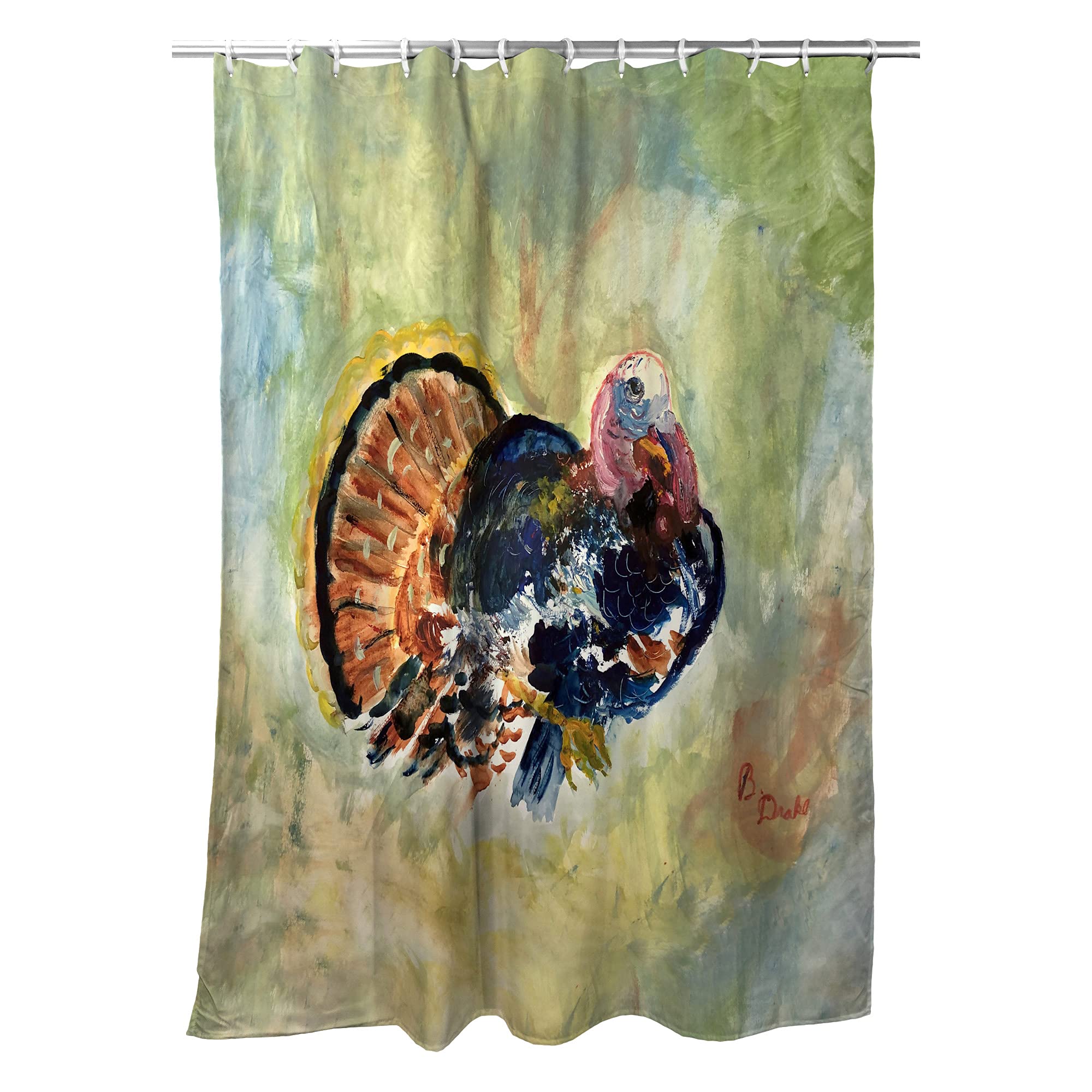 Vibrant Betsy Drake Turkey Shower Curtain - Colorful Bathroom Decor for Thanksgiving & Fall Season | Waterproof Polyester Fabric with Hooks