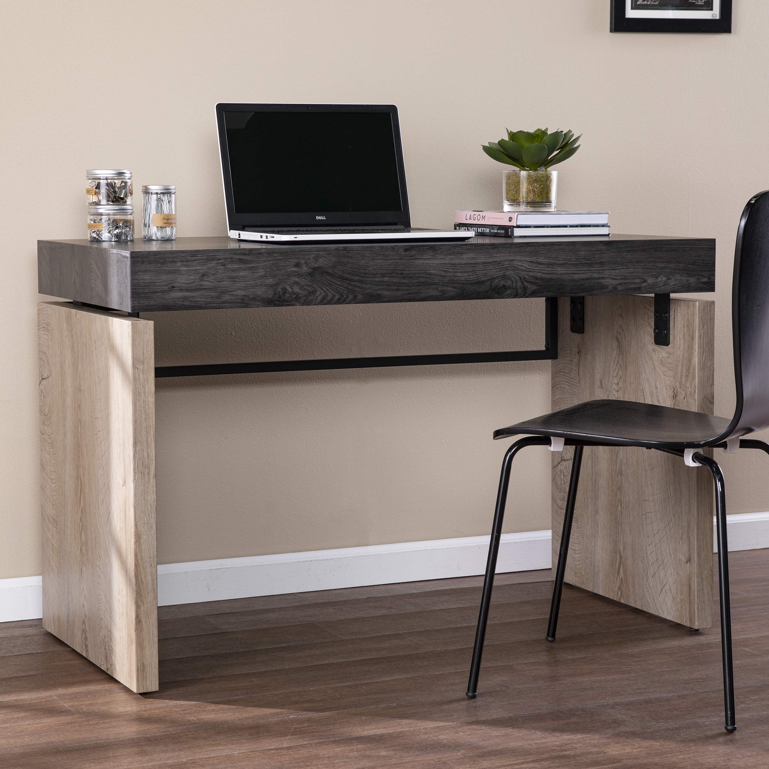 Hapsford Writing Desk - Modern Black & Natural Wood Home Office Furniture for Small Spaces | Perfect for Remote Work, Study & Crafting