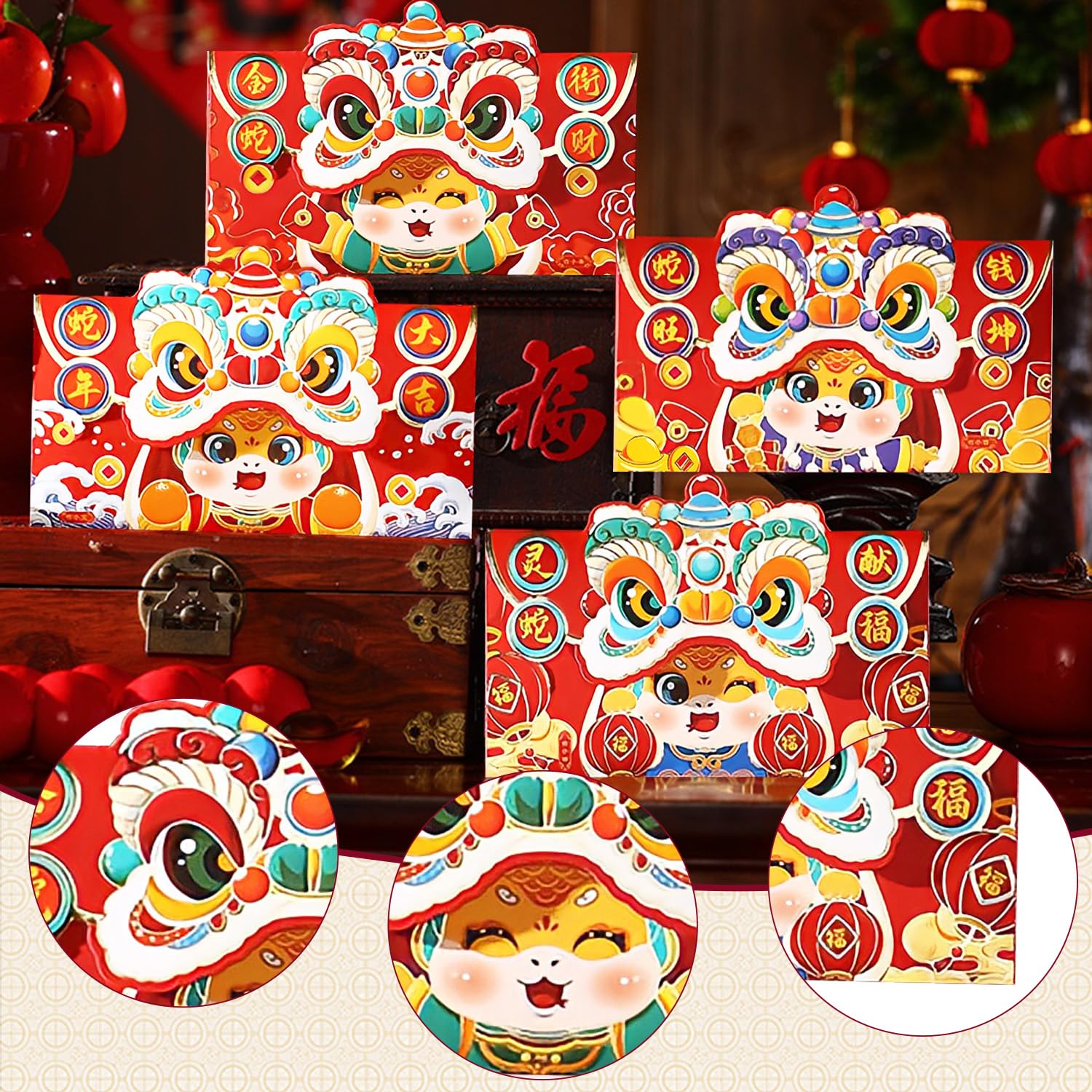 12 PCS 2025 Year of The Snake Chinese New Year Red Envelopes - Traditional Lucky Money Pockets for Lunar Spring Festival Gifts | Perfect for Blessings, Celebrations & Cultural Events