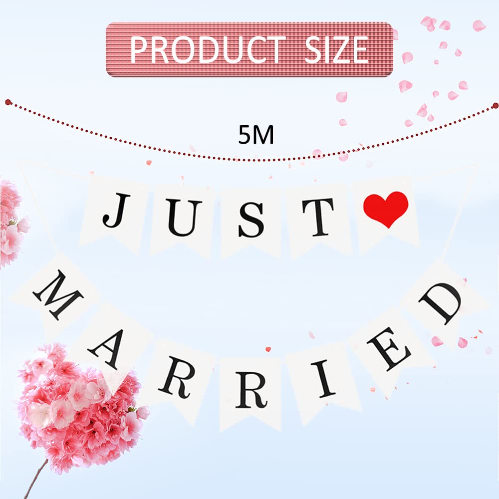 Just Married Car Decorations - Wedding Car Banner & Sign for Honeymoon, Photo Props & Vehicle Decor | Perfect for Wedding Getaway, Bridal Shower & Newlywed Photos