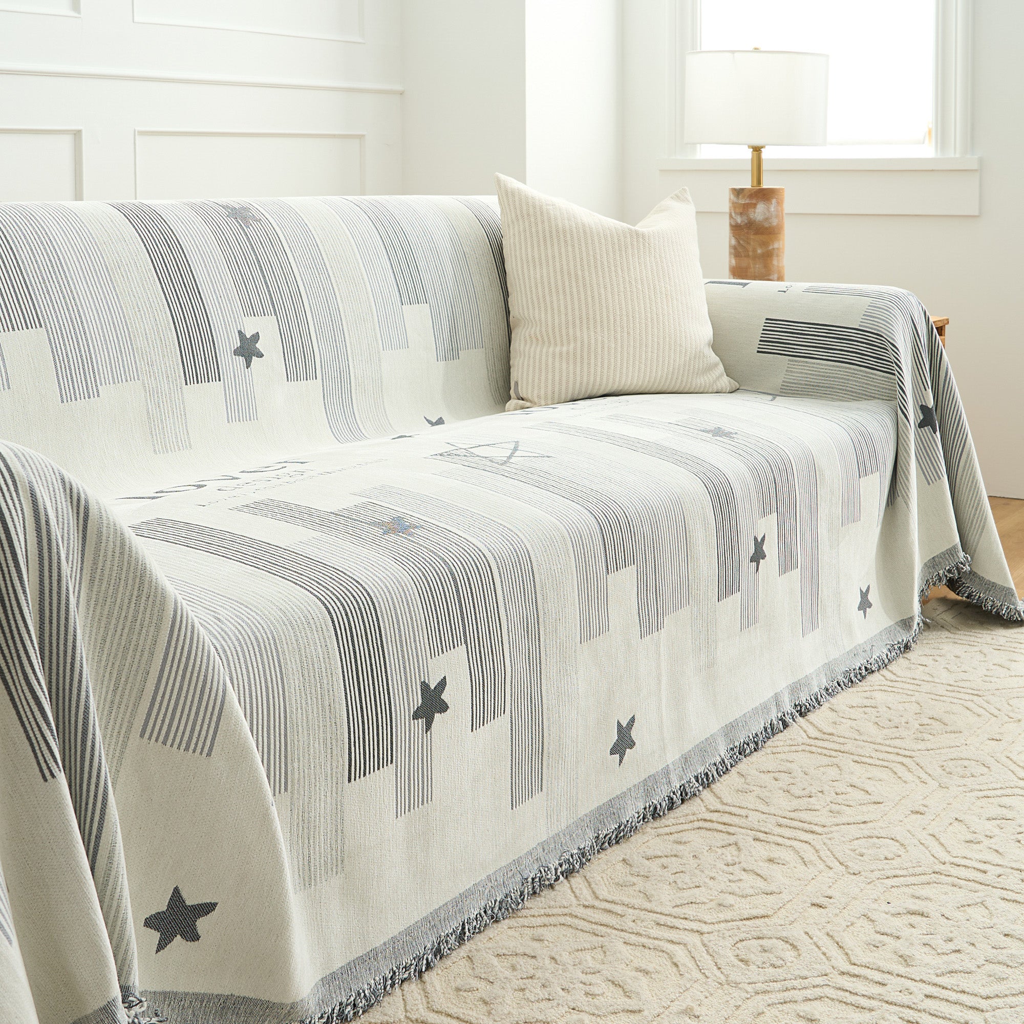 Rainbow Star Woven Sofa Cover - Stretchable Furniture Protector for Living Room, Bedroom - Perfect for Pets, Kids & Home Decor