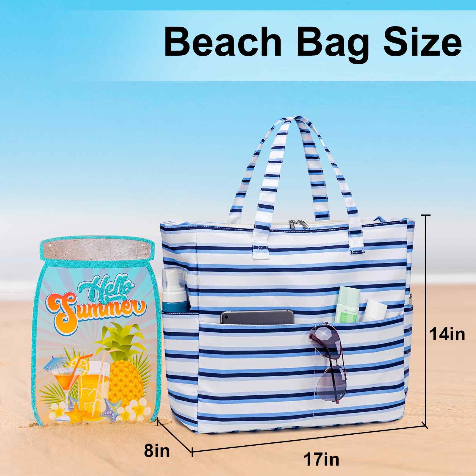 Waterproof Large Beach Tote Bag for Women - Sandproof Zippered Pool & Gym Bag with Wet Pocket - Perfect for Travel, Grocery Shopping & Beach Day Essentials