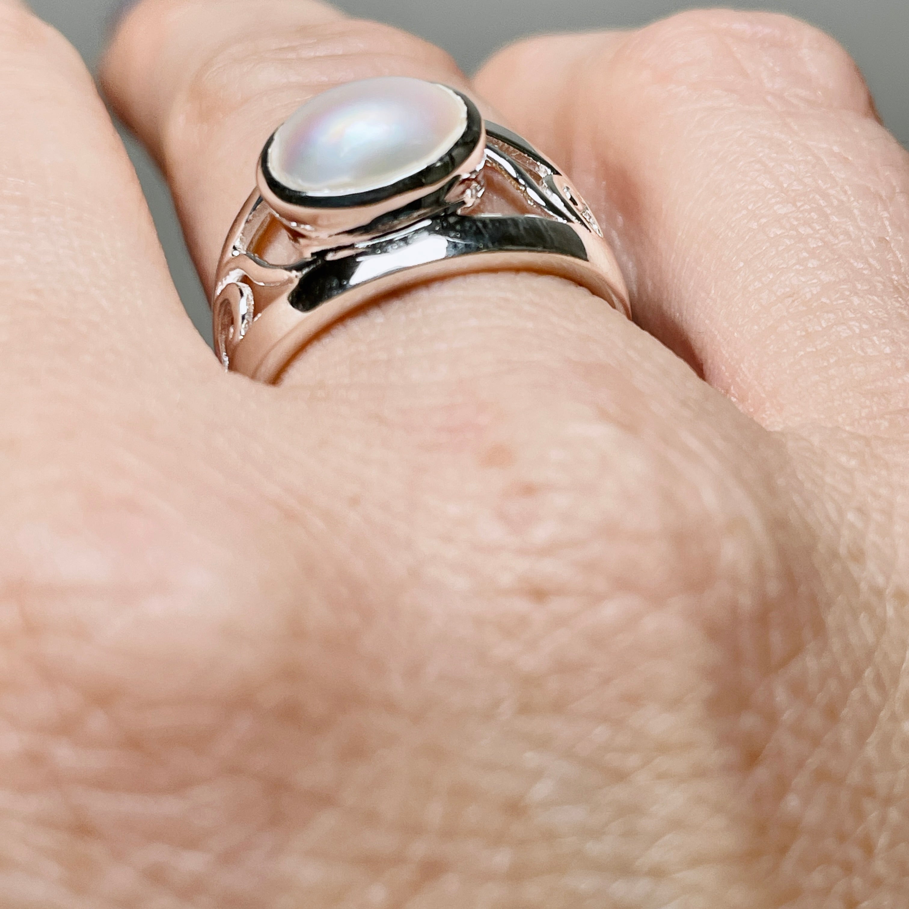 Pearl Oval Cabochon Boho Decorative Ring R3820 - Elegant Handmade Jewelry for Women, Perfect for Weddings, Parties & Everyday Wear