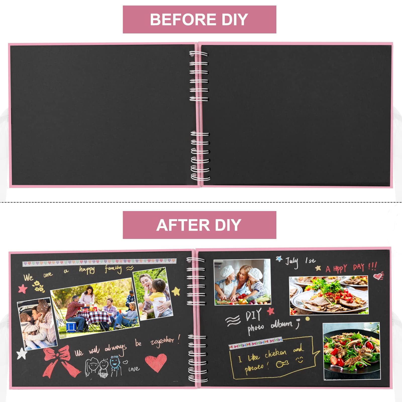 Premium 11.5 x 8.5 Inch Scrapbook Album with 80 Black Pages - DIY Memory Book for Couples, Wedding, Anniversary & Birthday - Includes Accessories (Pink) | Perfect for Photo Preservation, Gift Giving & Creative Projects