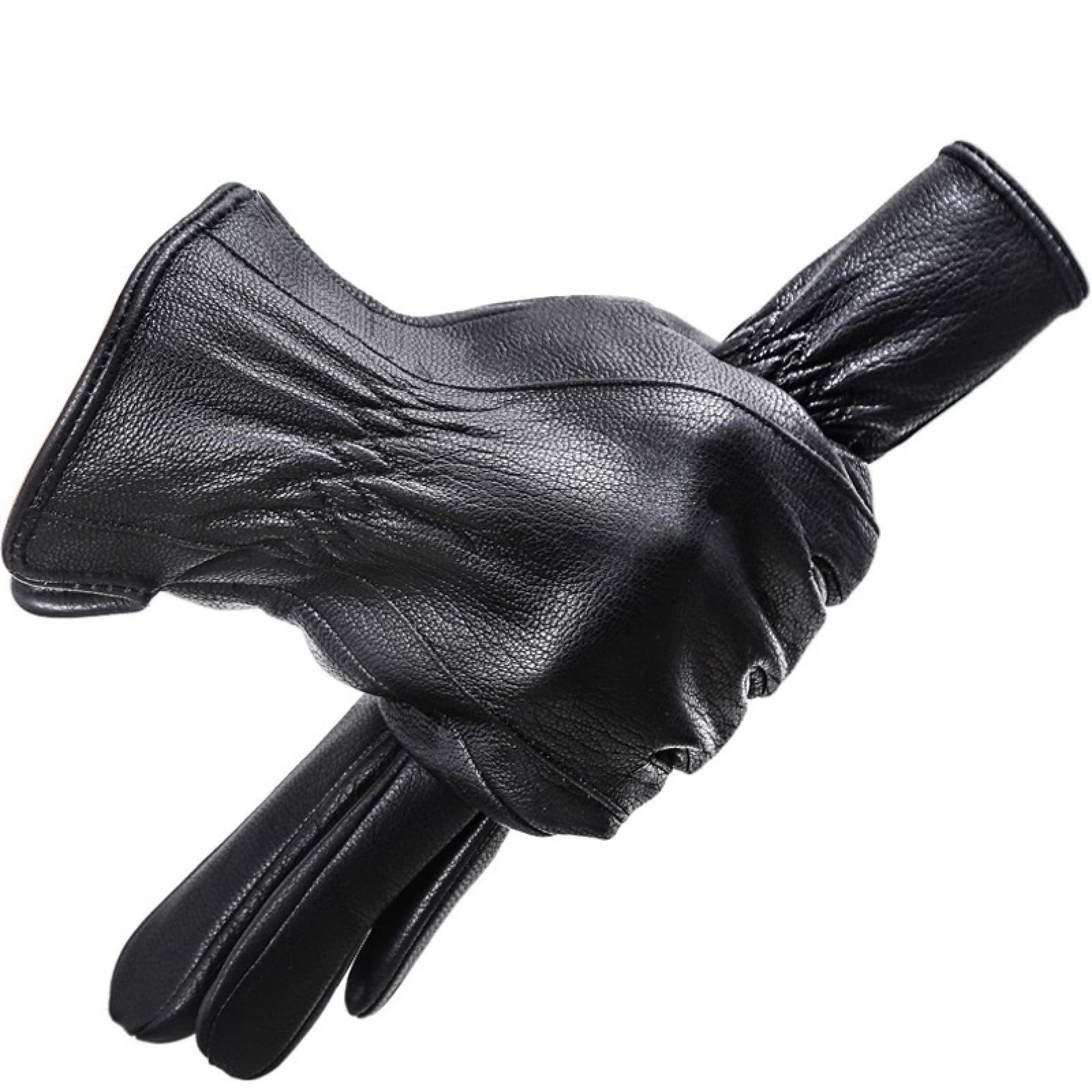 Men's Winter Gloves Black - Sheepskin Leather Touchscreen Gloves for Cold Weather - Warm & Durable for Outdoor Activities, Driving, and Snow Sports