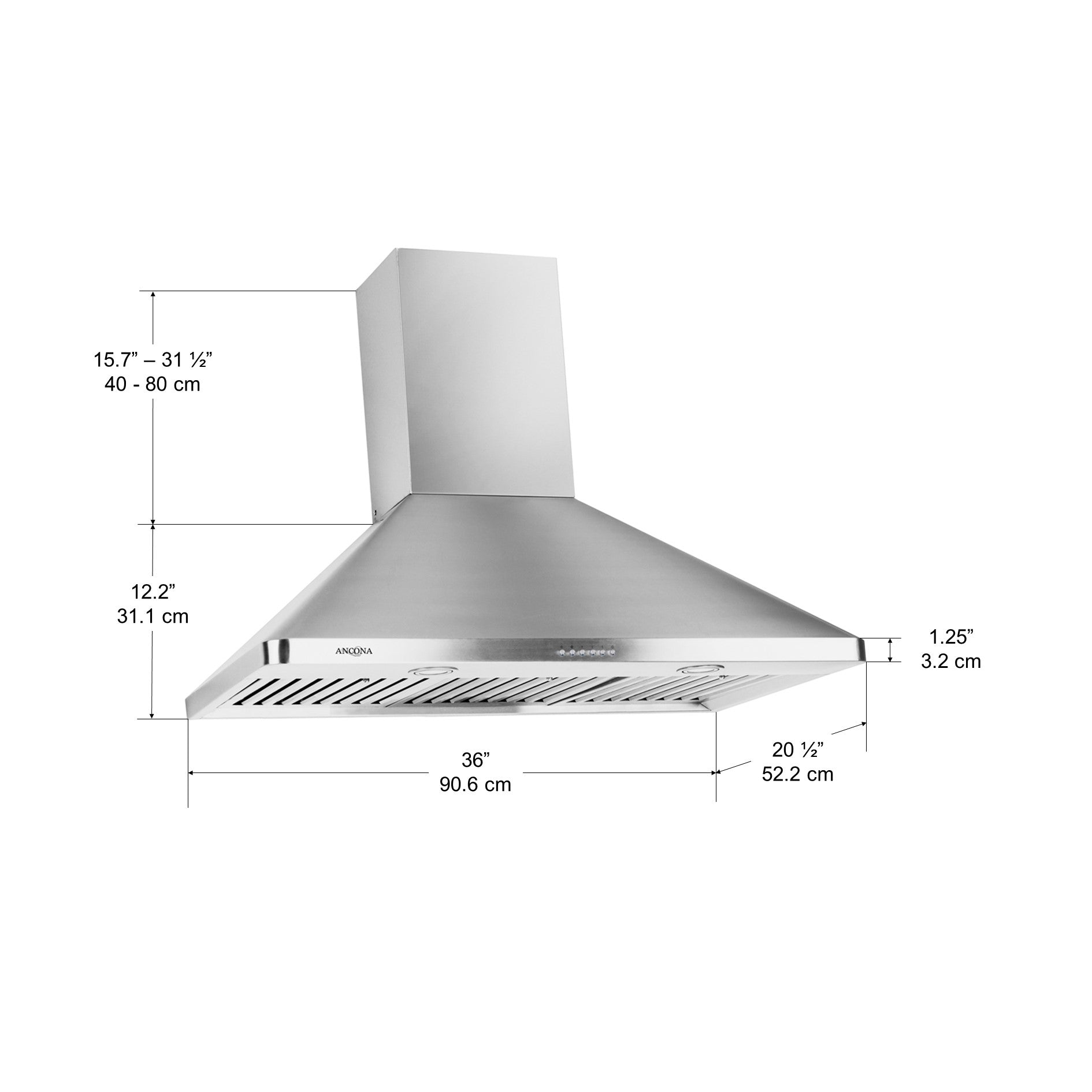 Wall Chef LED 36 Inch 600 CFM Ducted Wall Mount Range Hood - Powerful Kitchen Ventilation for Gas Stoves & Cooking Areas - Perfect for Modern Homes & Restaurants