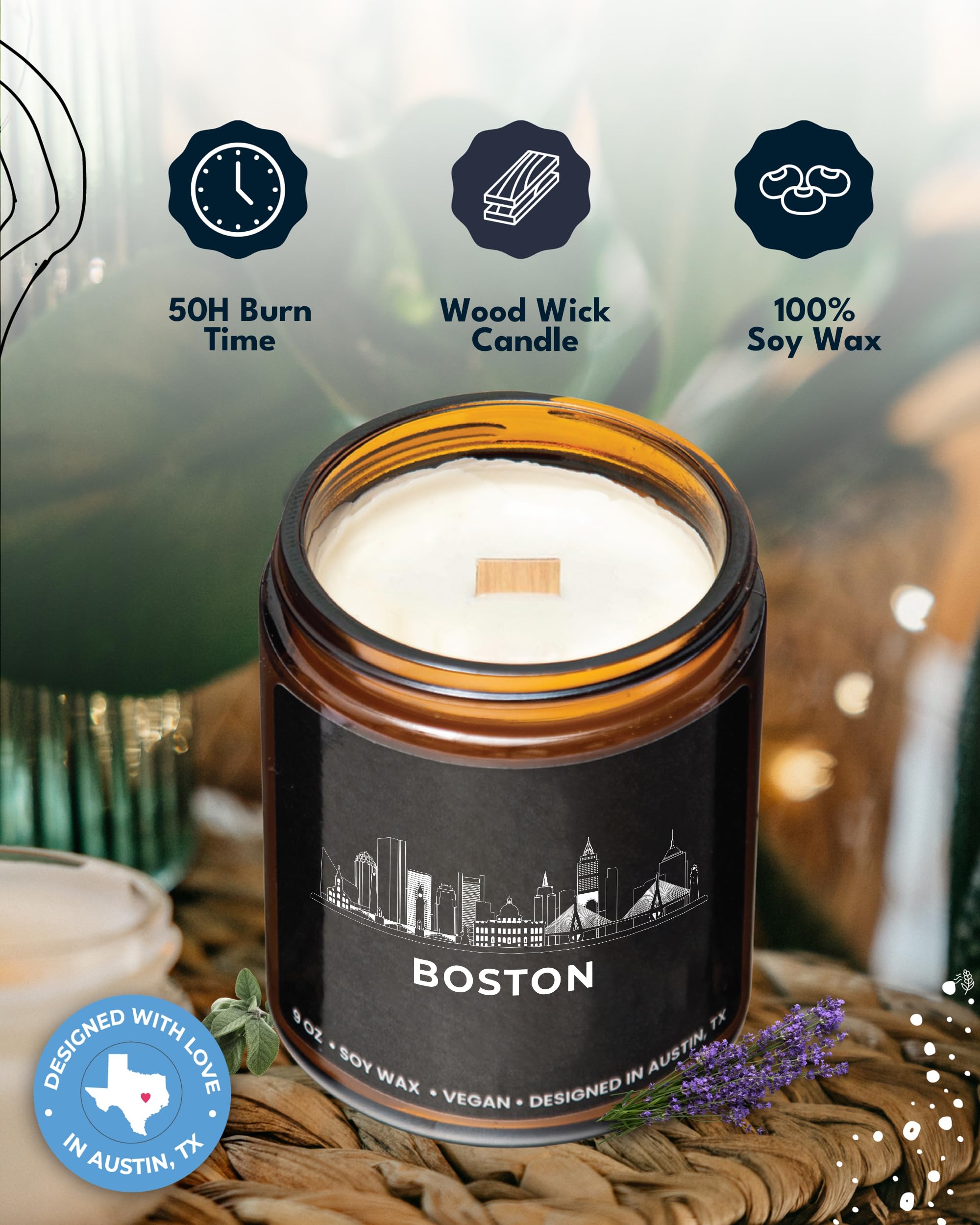 Boston Themed Soy Candle - Unique New Home Gift & Thoughtful Souvenir for Housewarming, Birthday, Christmas | Handmade Aromatherapy Candle for Women & Men | Perfect for Cozy Nights, Relaxation & Special Occasions | Gift-Ready Presentation