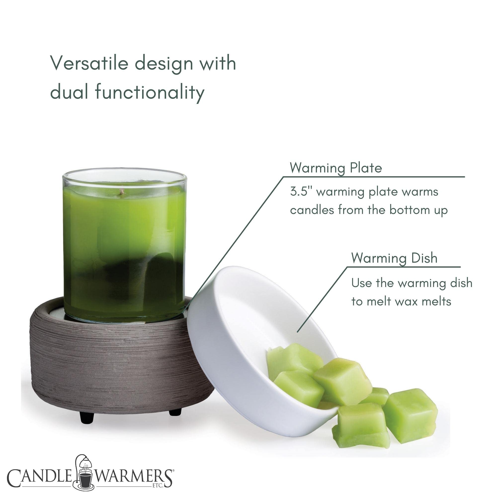 2-in-1 Candle and Fragrance Warmer for Scented Candles & Wax Melts - Gray Texture Home Decor for Living Room, Bedroom, Office | Aromatherapy & Air Freshener