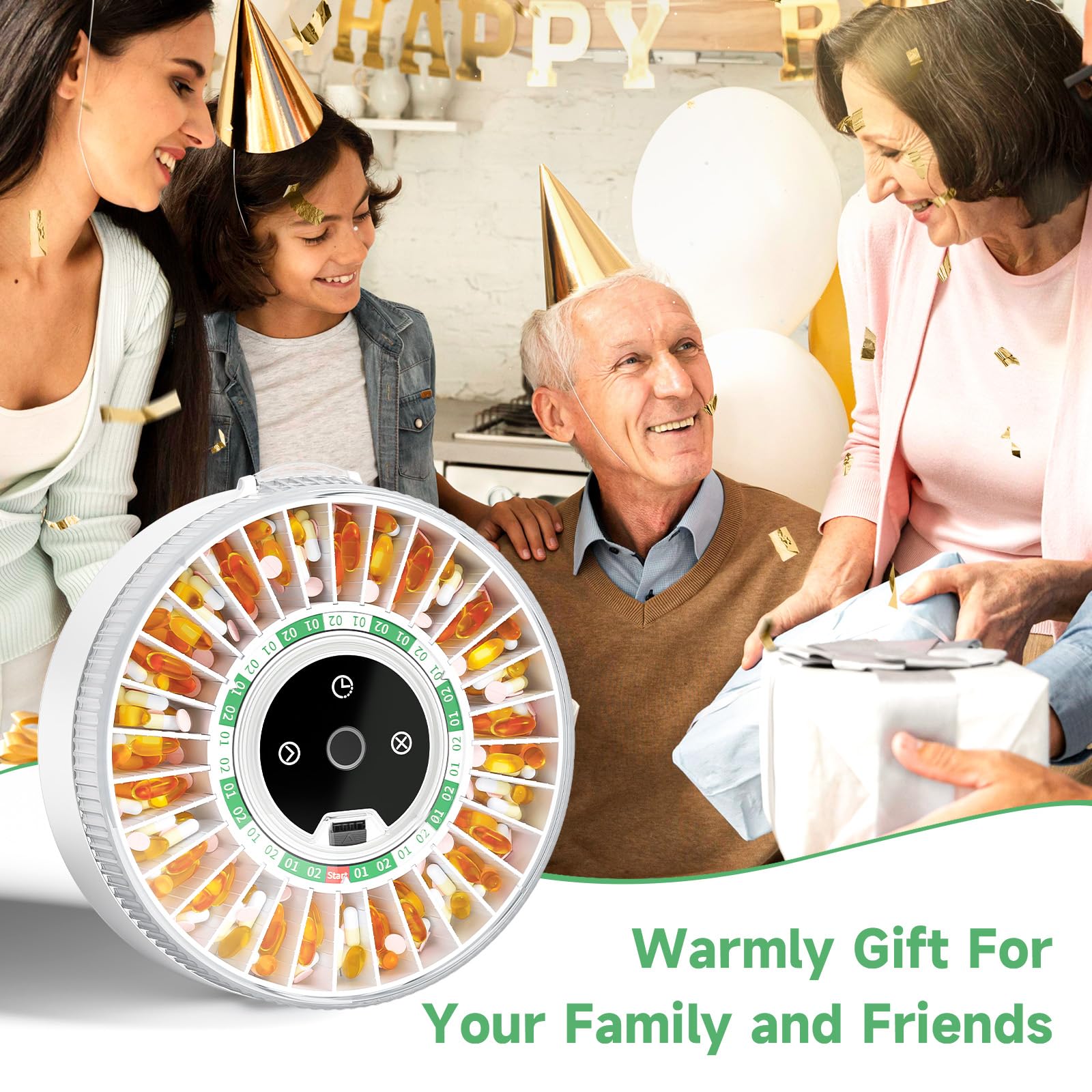 Zoksi Premium 31-Slot Automatic Pill Dispenser with Fingerprint & Key Lock - Smart Medication Organizer with Alarm & LED Light - Electronic Pill Box for Elderly & Memory Care - Perfect for Daily Medication Management & Travel (Green)