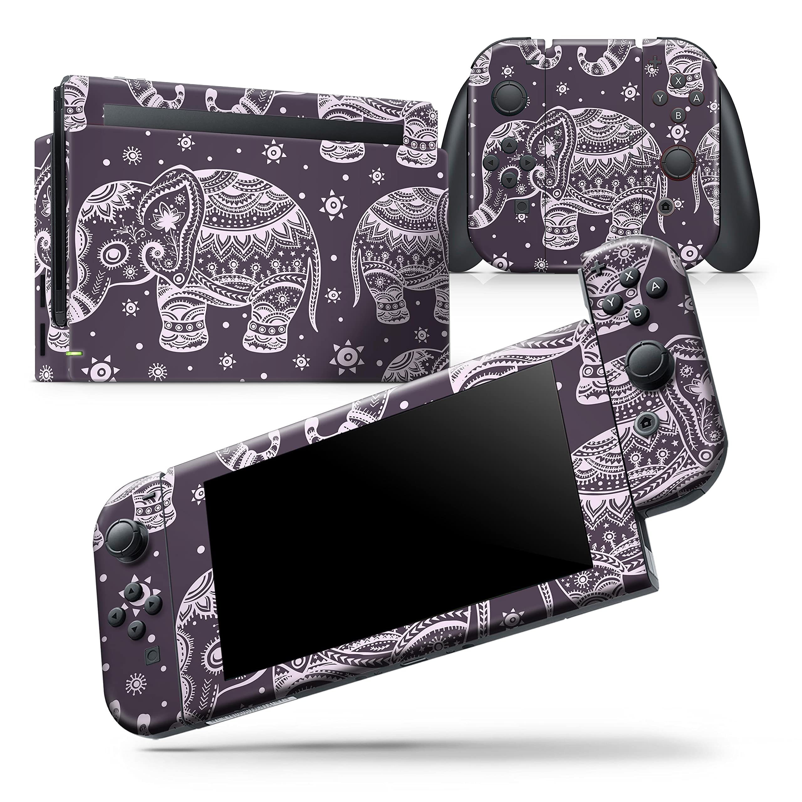Nintendo Switch Skin Decal Cover - Purple Sacred Elephant Design - Scratch-Resistant Removable Vinyl Wrap for Switch Console & Joy-Con - Perfect for Gaming Protection and Personalization
