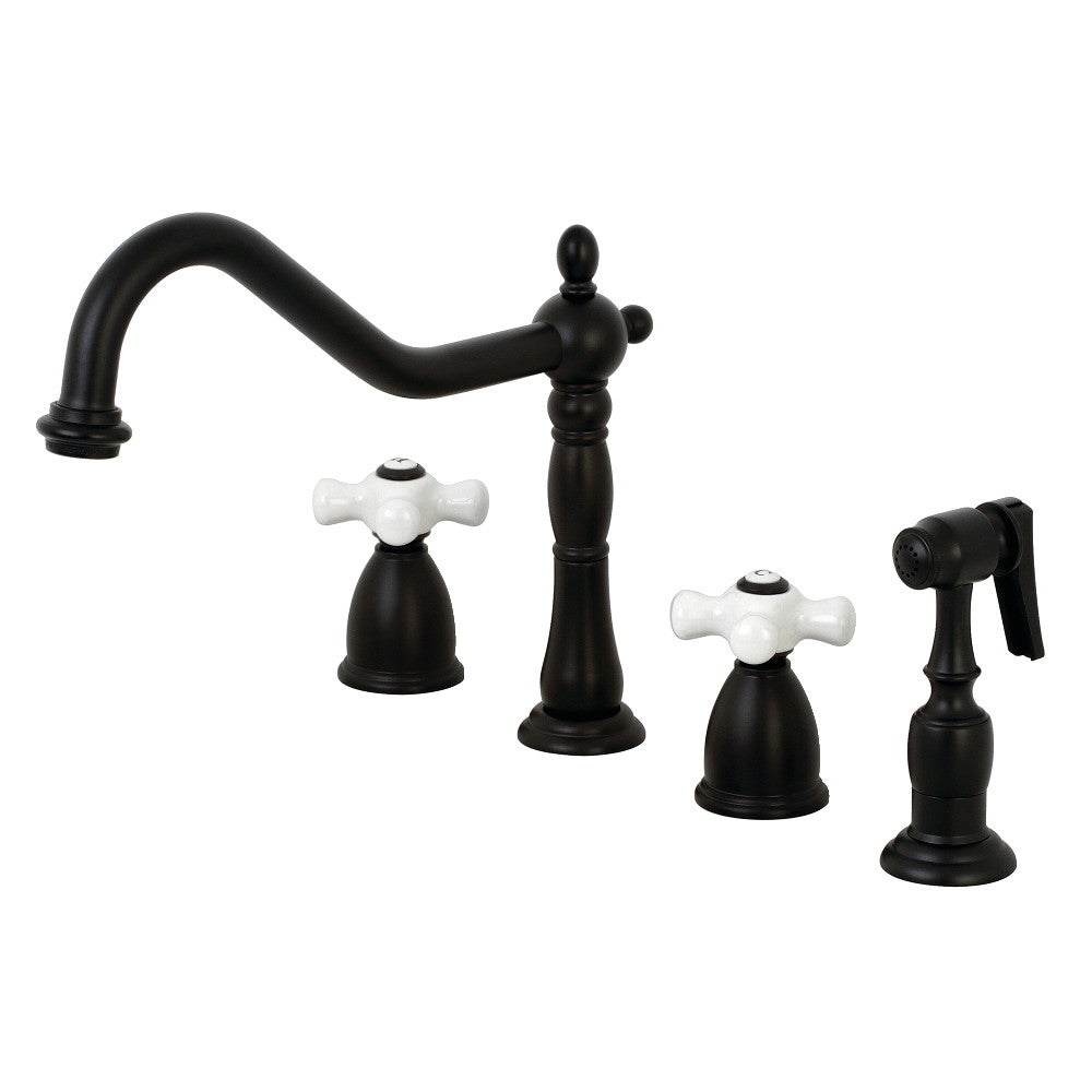 Kingston Brass KB1793PXBS Widespread Kitchen Faucet - High Arc Pull-Down Sprayer, Oil Rubbed Bronze Finish for Modern Farmhouse & Rustic Kitchens