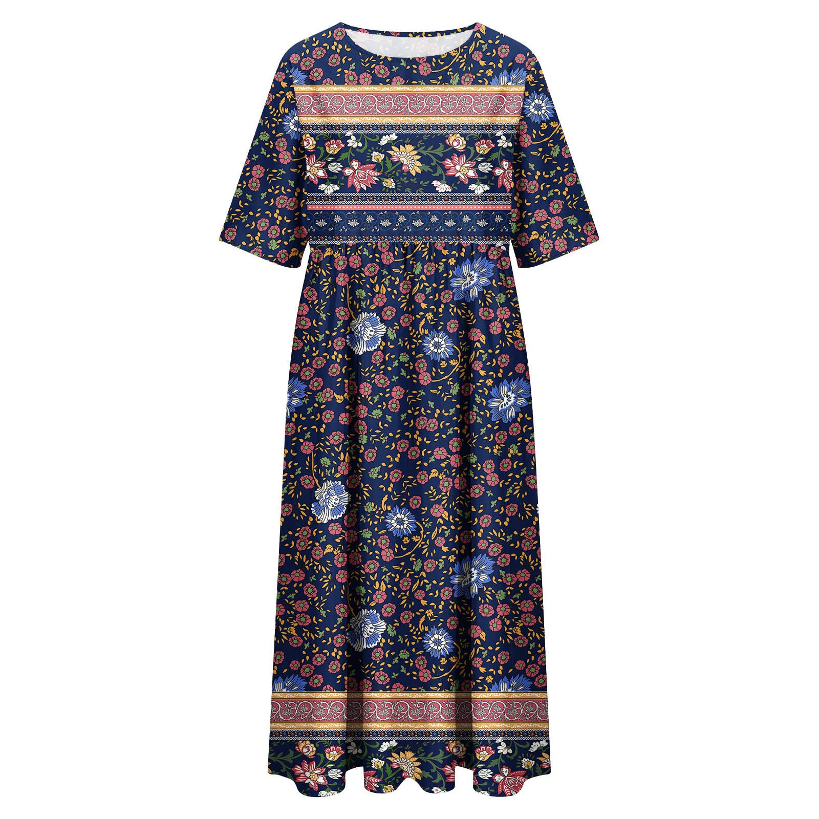 Women's Plus Size Boho Floral Print T-Shirt Dress - Casual Loose Flowy Midi Dress with Pockets for Summer 2025 | Perfect for Beach Outings, Music Festivals & Everyday Comfort