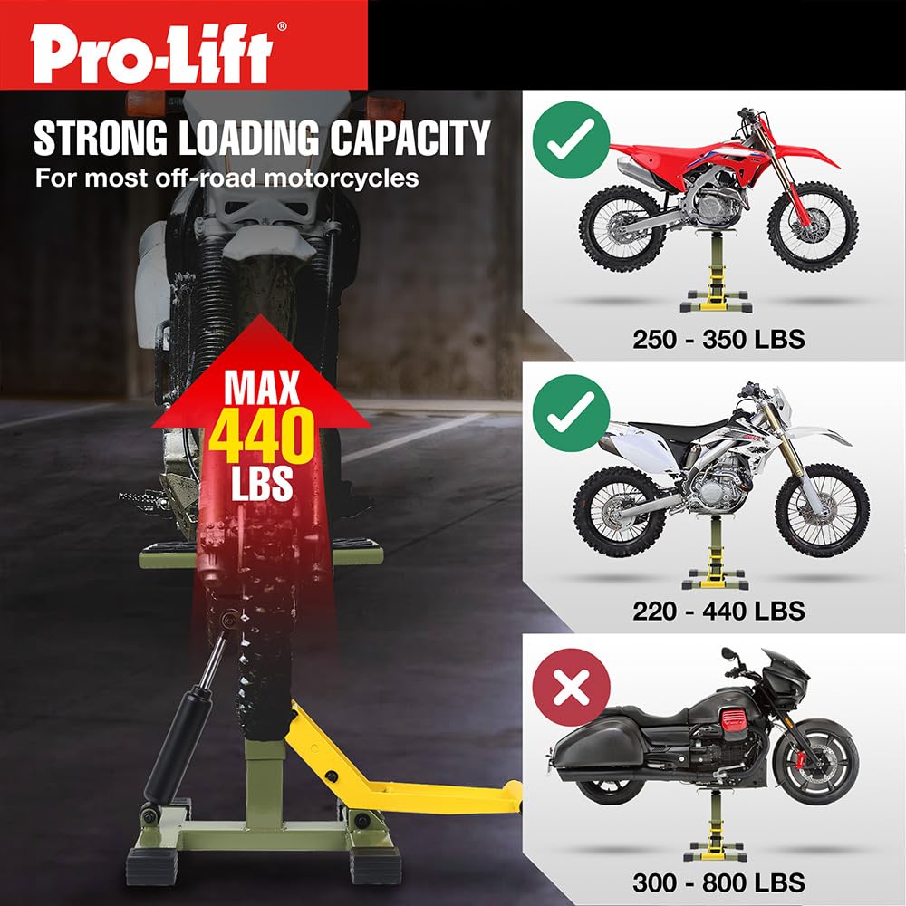 Pro-Lift Dirt Bike Stand Lift - 440 lbs Capacity Hydraulic Motorcycle Jack with Adjustable Height, Heavy Duty Pit Bike Repair Stand for Maintenance & Storage - Perfect for Garage, Workshop & Off-Road Riding