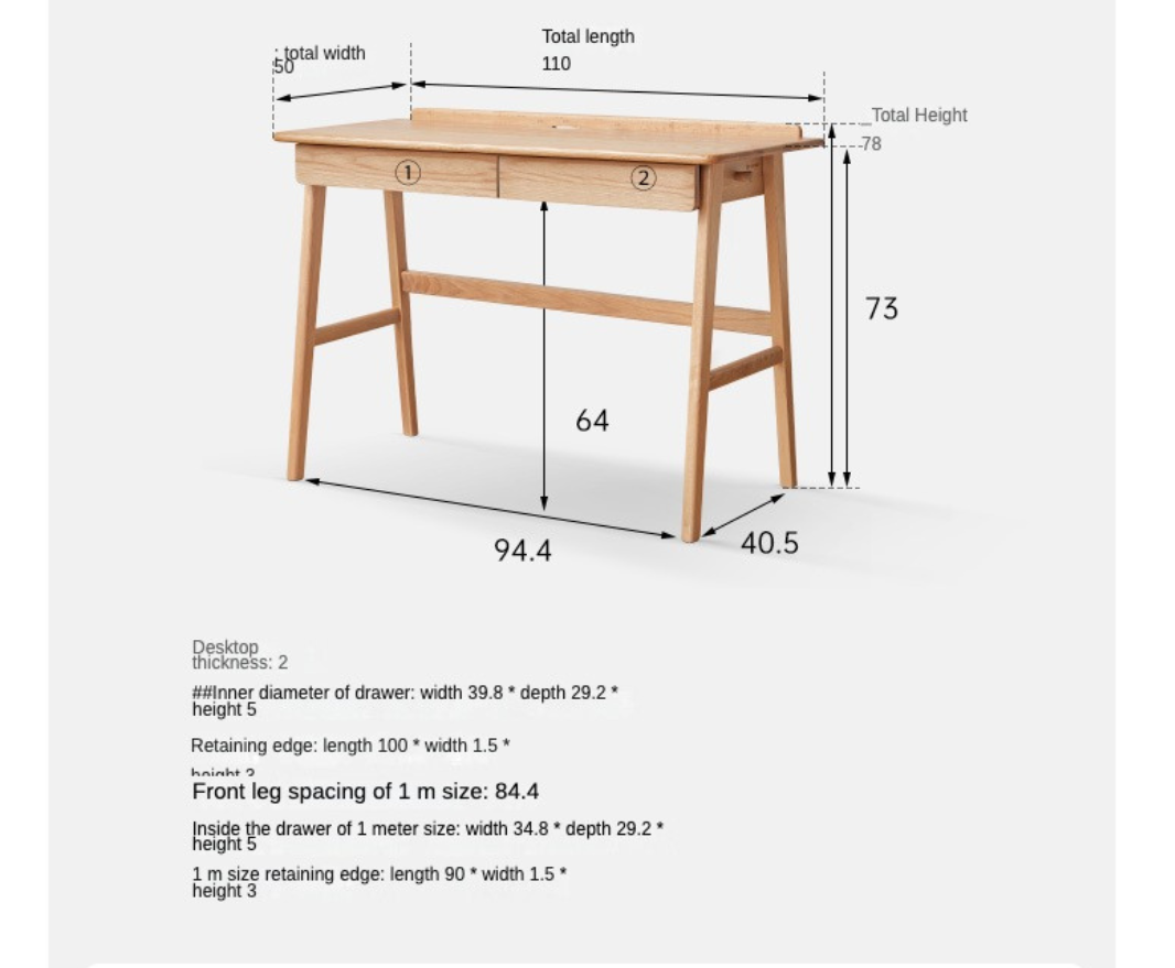Solid Oak Wood Office Desk - Modern Console Table for Home & Office - Perfect for Workspaces, Living Rooms & Entryways