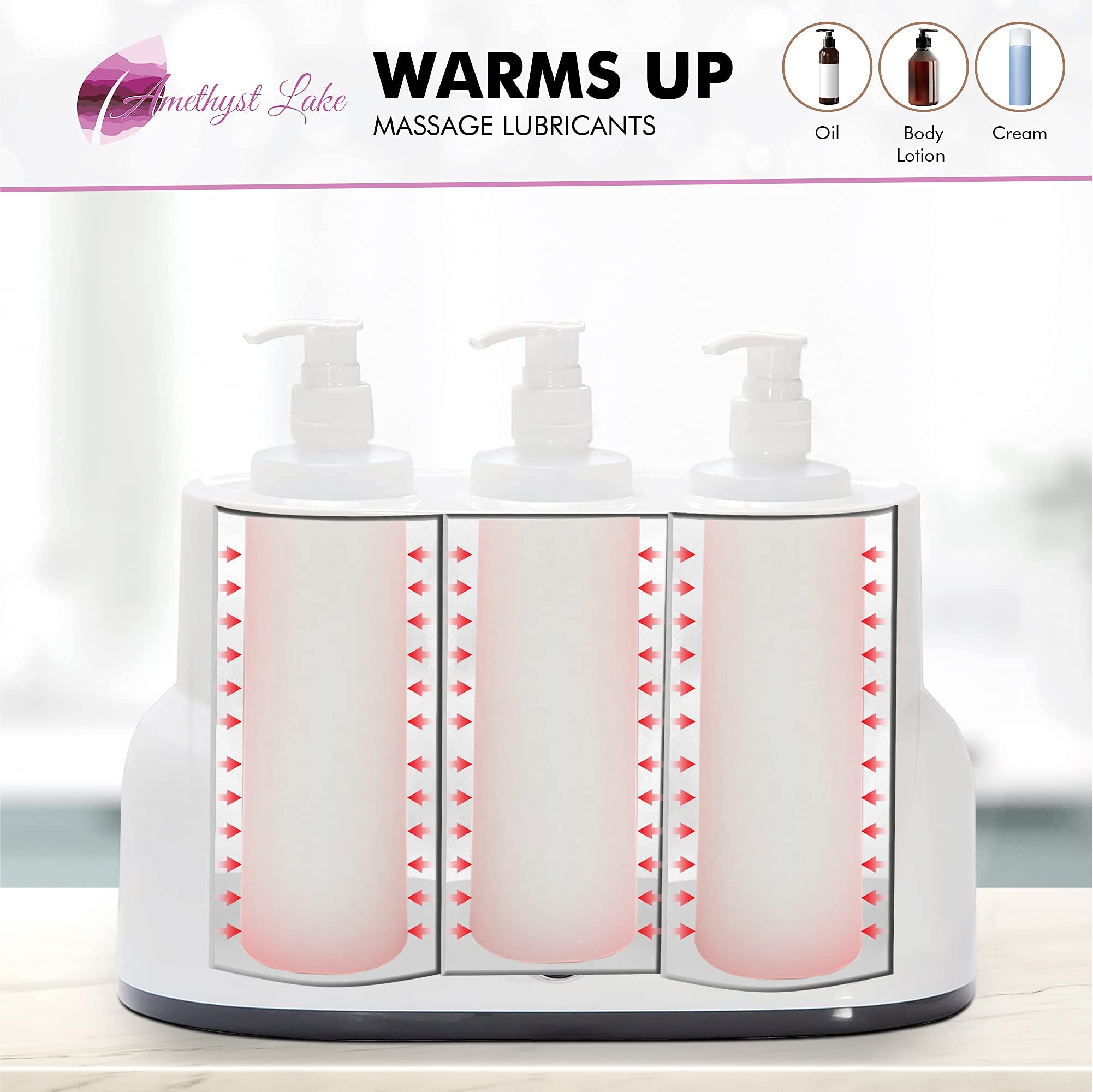 Amethyst Lake Essential Oil Warmer Dispenser - Plug-in Electric Aromatherapy Diffuser with 3 Bottles, Home & Spa Scented Oil Heater for Relaxation, Massage & Stress Relief