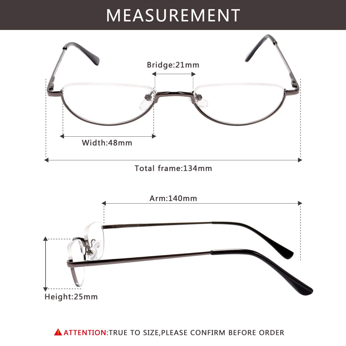 Vintage Alloy Half Moon Reading Glasses for Men & Women - Home & Office Use