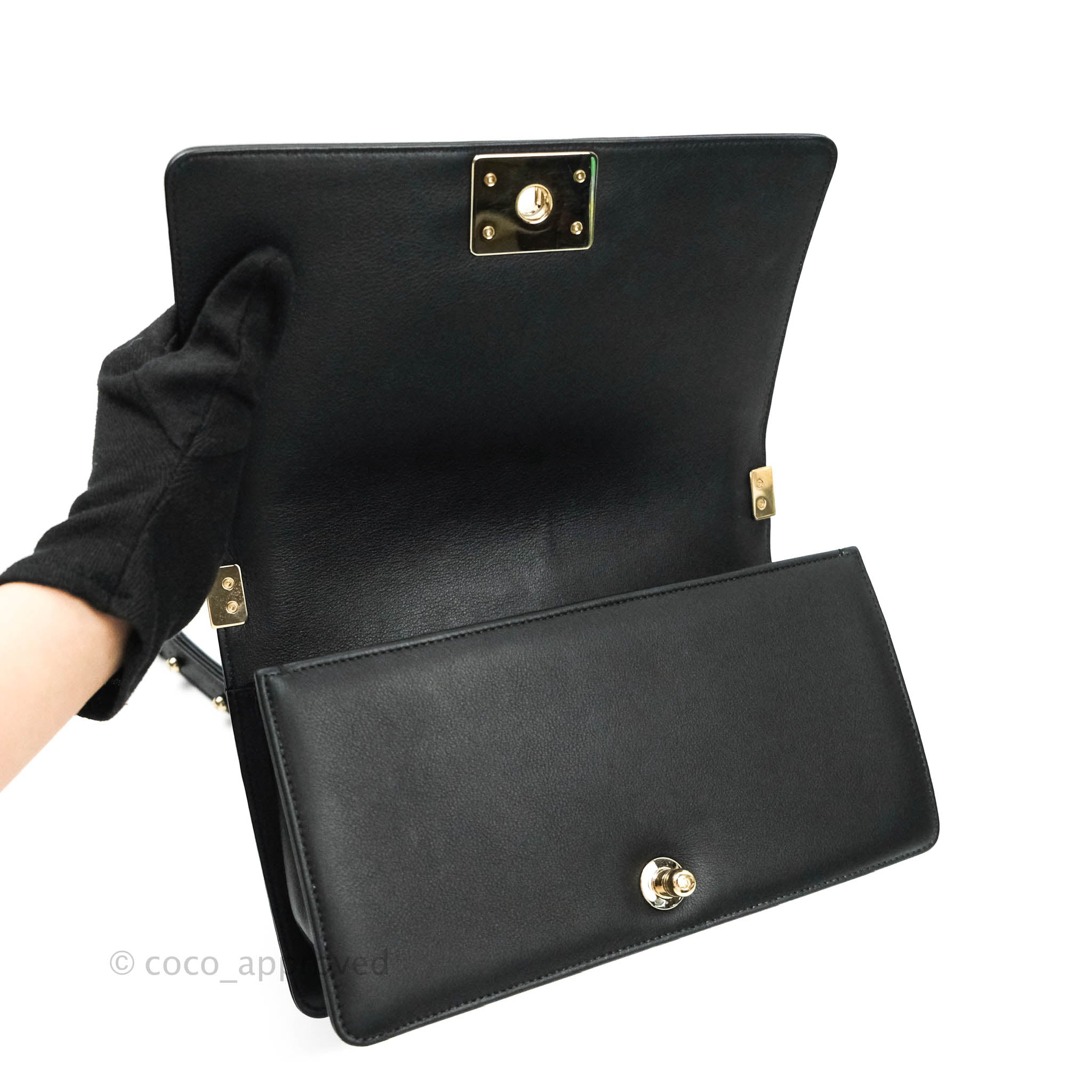 Chanel Chevron Medium Boy Bag Black Calfskin Gold Hardware - Luxury Designer Handbag for Women, Perfect for Evening Parties, Date Nights & Special Occasions