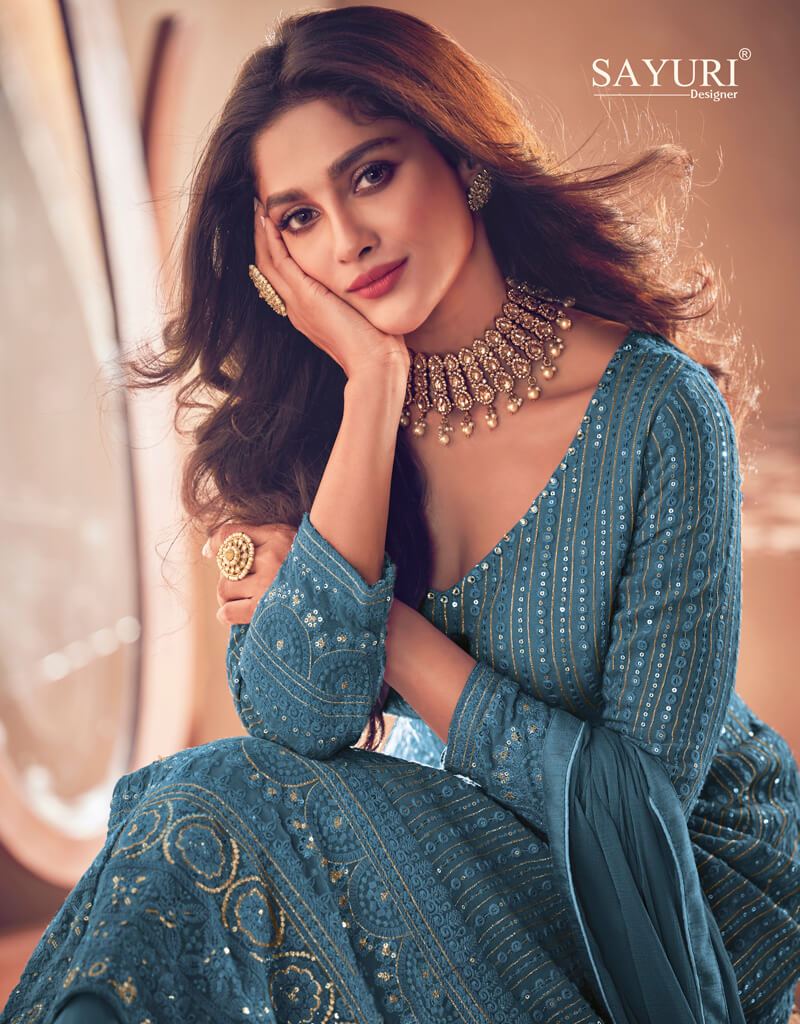 Elegant Blue Anarkali Style Dress in Premium Real Georgette Fabric for Women | Perfect for Weddings, Parties & Festive Occasions