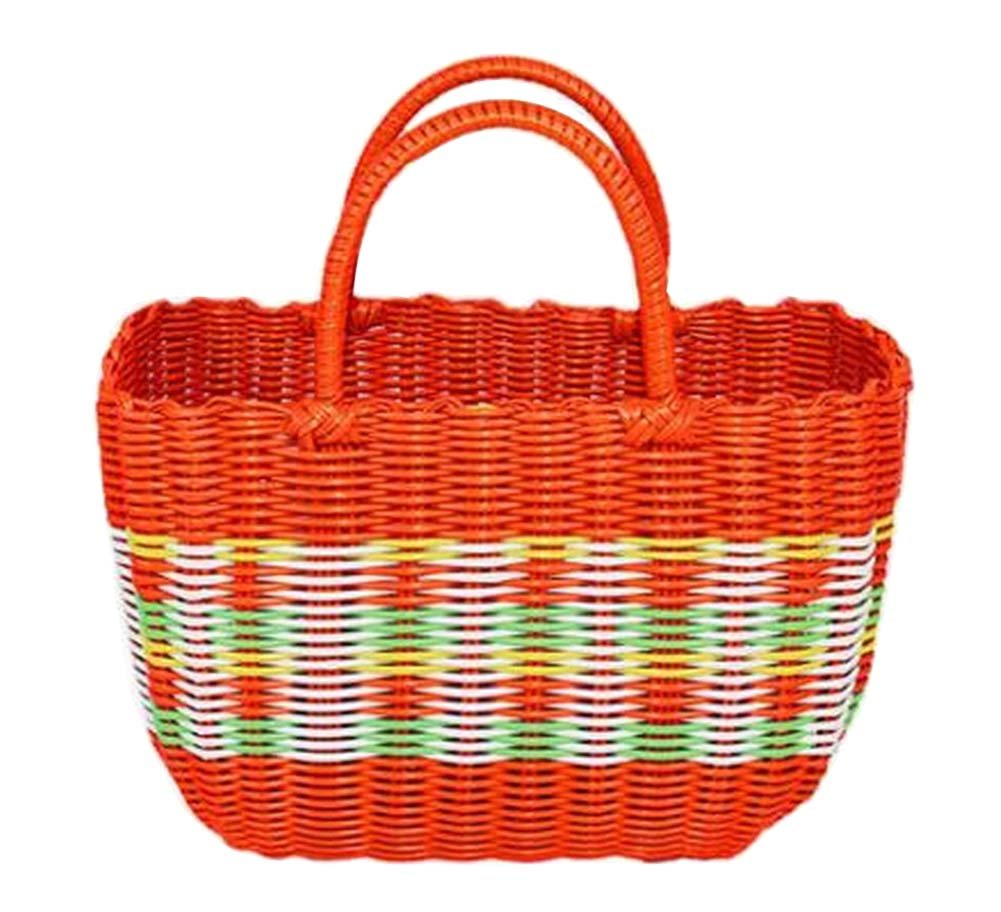 Colorful Woven Shopping Basket - Eco-Friendly Cotton Tote Bag & Shower Caddy, Orange | Perfect for Grocery Shopping, Beach Trips & Bathroom Storage