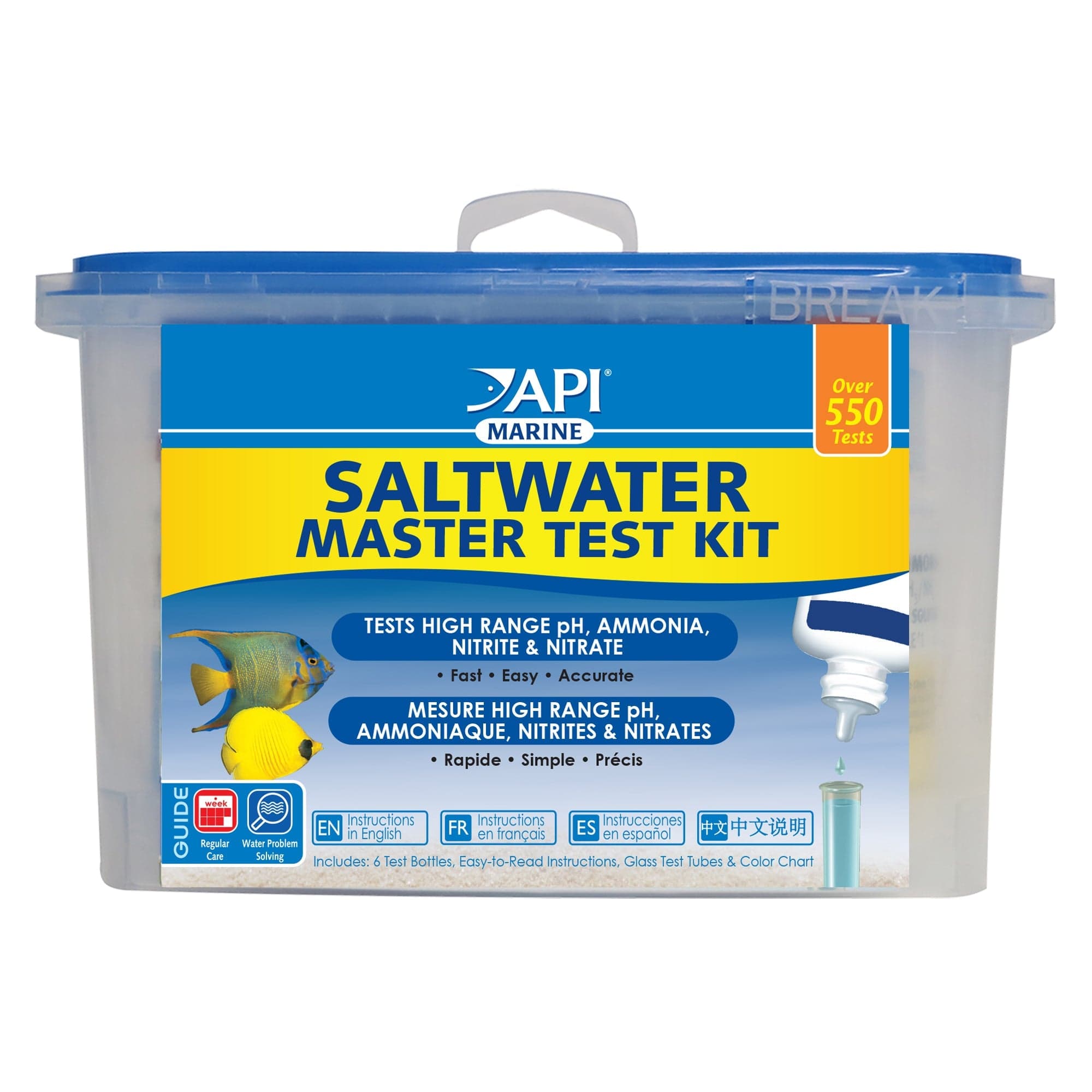 API Saltwater Master Test Kit - Accurate Aquarium Water Testing for Saltwater Fish Tanks | Monitor pH, Ammonia, Nitrite & Nitrate Levels | Essential for Marine Reef & Coral Tanks