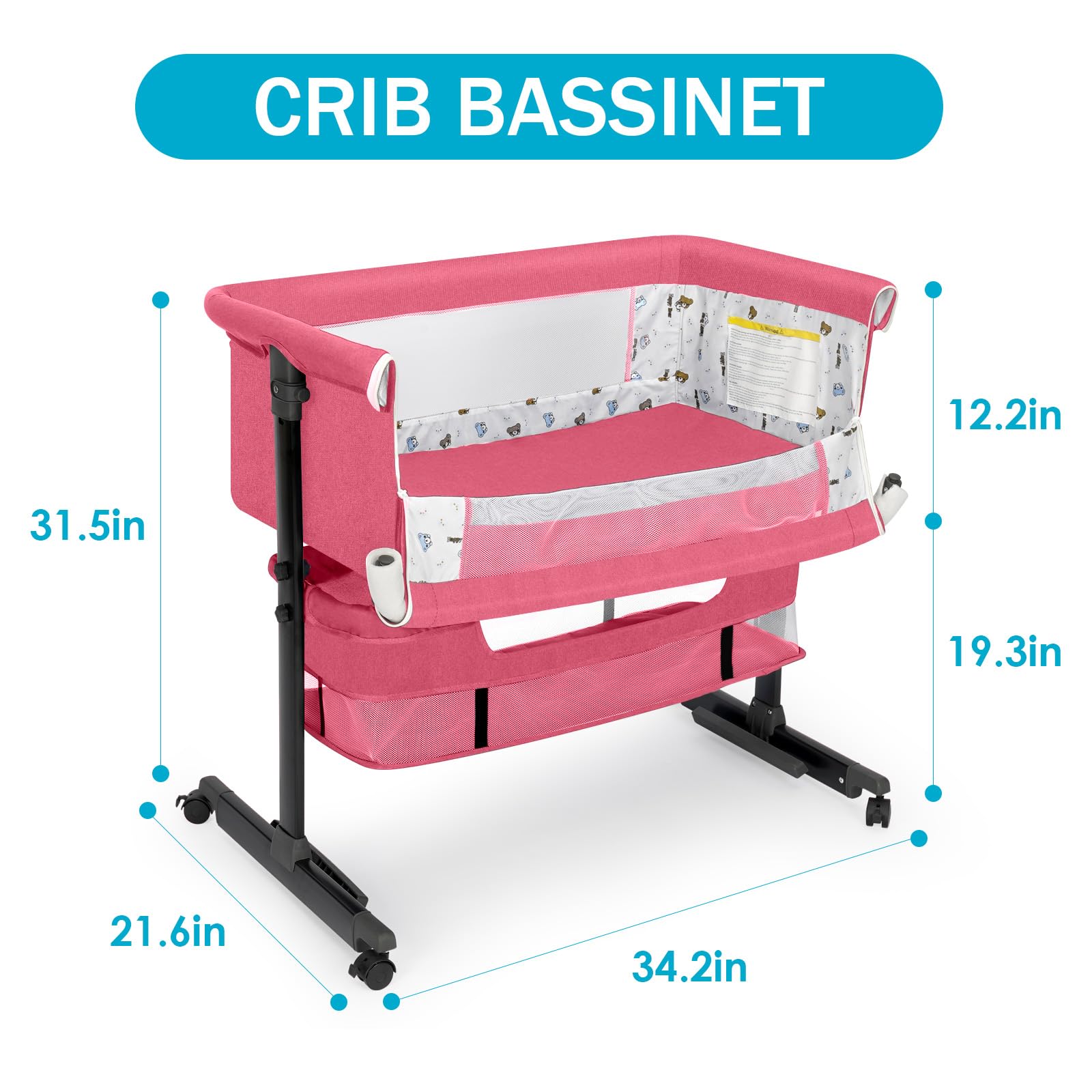 **2024 New Style Baby Bassinet - Portable Foldable Bedside Sleeper Crib for Boys & Girls (Pink) | Perfect for Nursery, Travel & Co-Sleeping**