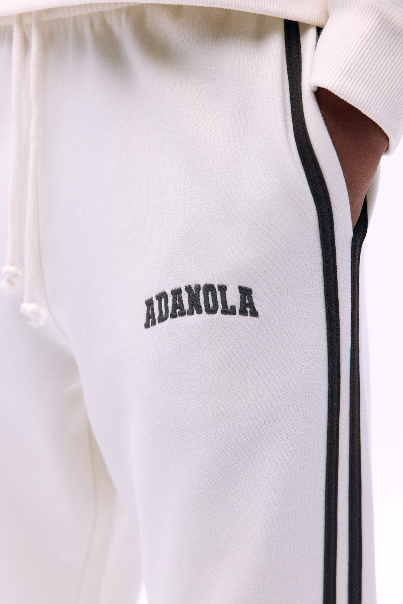 Varsity Loose Fit Sweatpants for Men & Women - Soft Cotton Joggers in Marshmallow White/Coffee Bean - Casual Lounge Pants for Home, Gym & Outdoor Activities