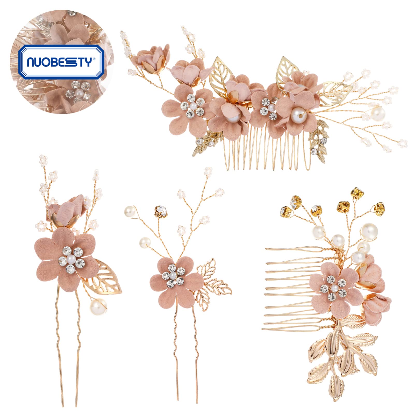 STOBOK 4pcs Bridal Hair Pins Set - Rhinestone Pearl Wedding Hair Clips & U-Shaped Combs for Bride, Bridesmaid, Women & Girls | Perfect for Weddings, Prom, Parties & Special Occasions