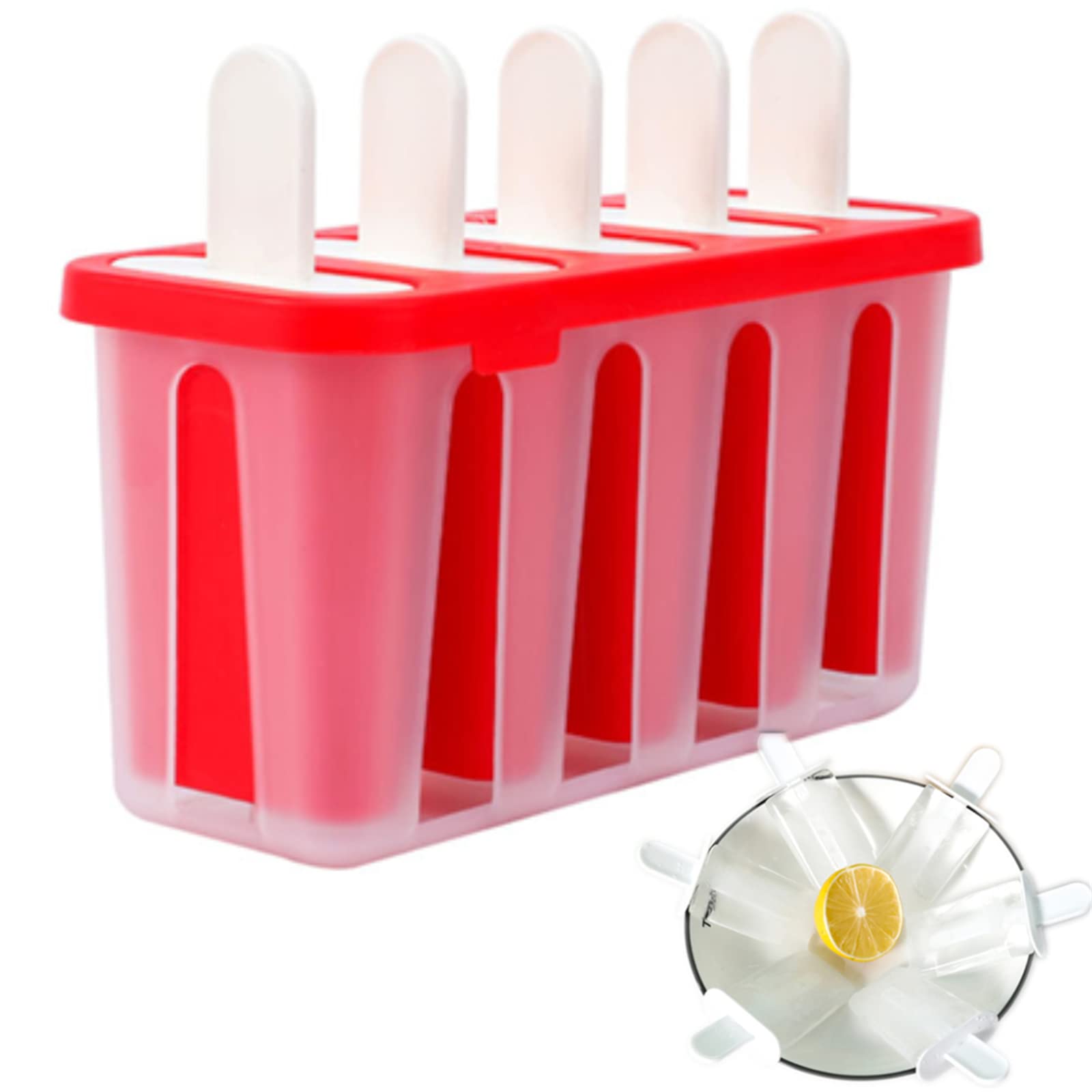 5-Piece BPA-Free Reusable Popsicle Molds - Easy Release Ice Pop Maker for Homemade Treats (Red) | Perfect for Summer Snacks, Kids Parties & Healthy Desserts