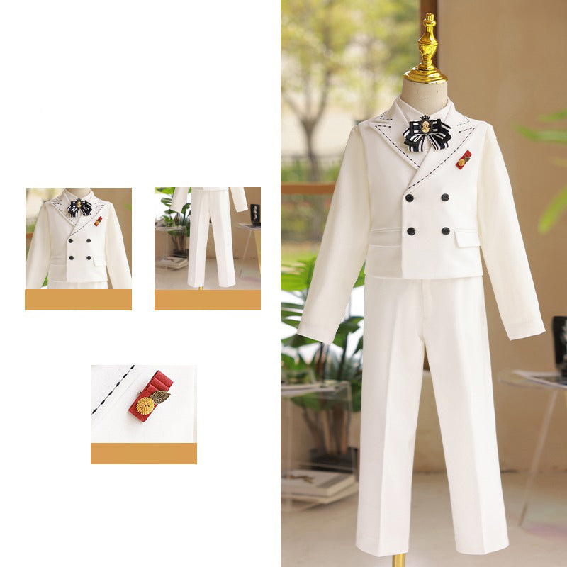 Kids' Pure White Suit Set for Birthday Party & Special Occasions - Elegant Formal Wear for Boys' Celebrations, Photos, and Weddings
