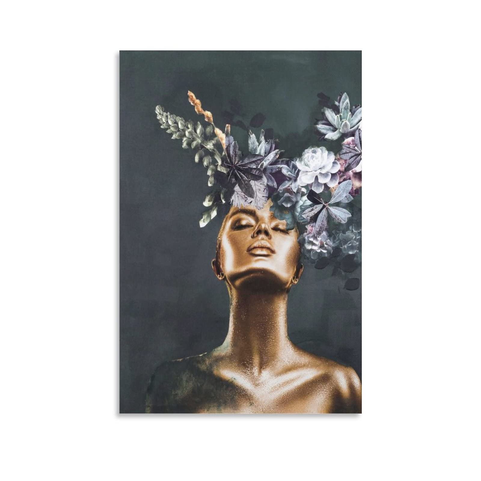 Modern Floral Golden Female Oil Painting on Canvas Print - Nordic Style Wall Art Poster for Living Room, Bedroom & Home Decor - Perfect for Boho, Farmhouse & Contemporary Interior Design