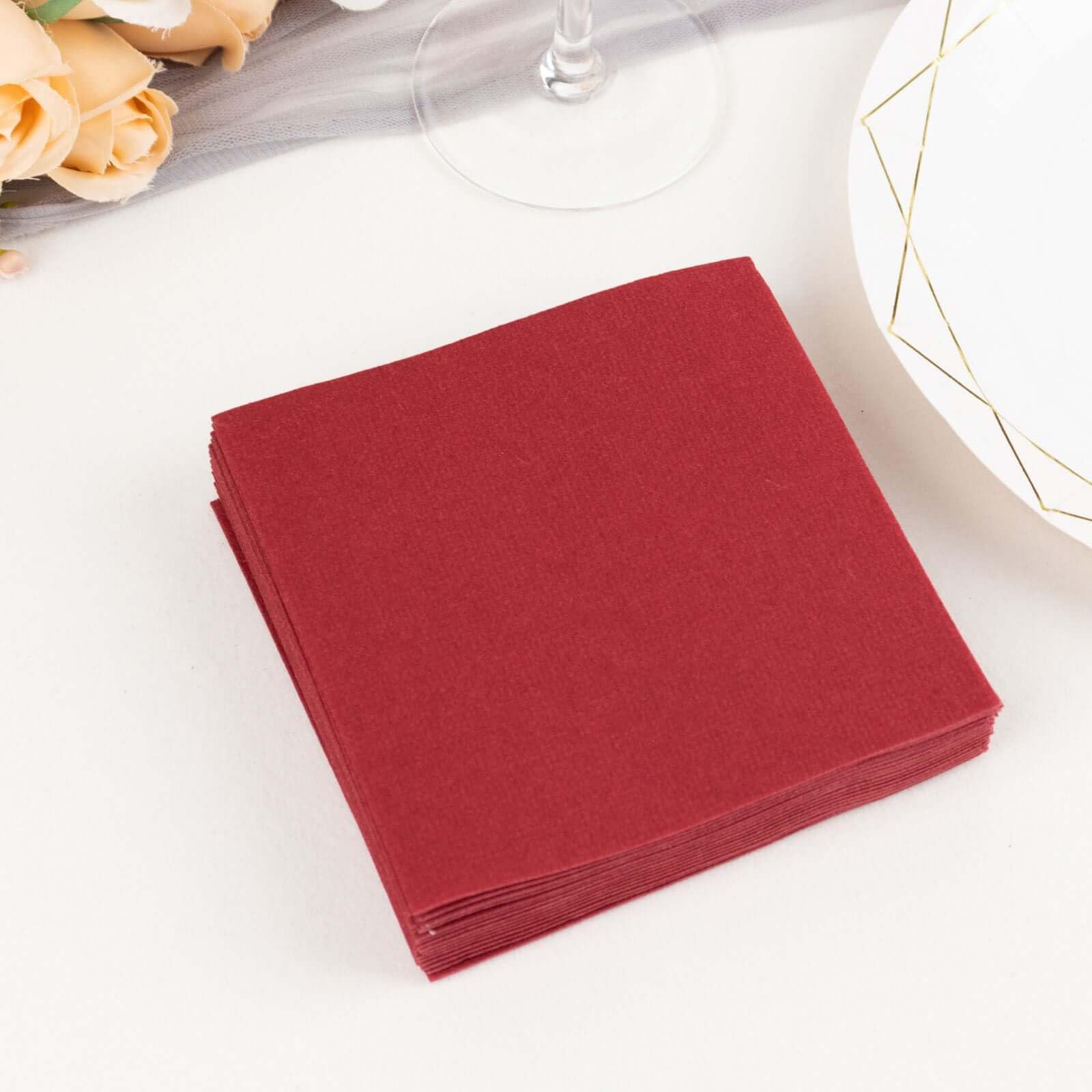 Efavormart 20 Pack Burgundy Soft Linen-Feel Airlaid Paper Beverage Napkins - Super Absorbent Disposable Cocktail Napkins for Weddings, Parties, and Home Entertaining