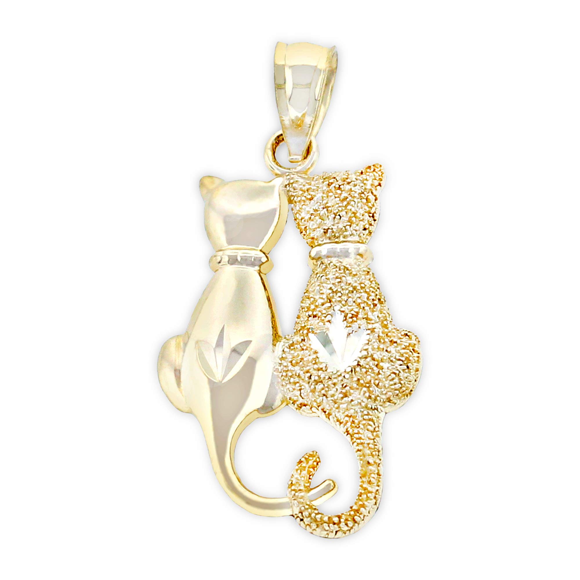 10K Solid Gold Sitting Cats Charm Pendant - Elegant Cat Jewelry for Necklace, Bracelet & Gift Giving