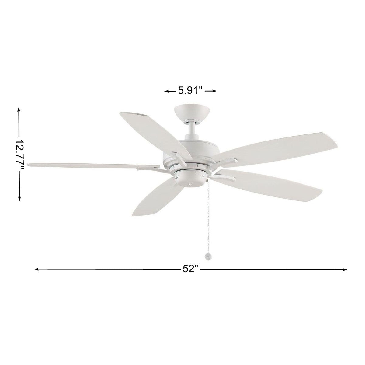 52 Inch Matte White Ceiling Fan with Pull Chain - Aire Deluxe - Quiet & Energy Efficient - Perfect for Bedroom, Living Room & Office