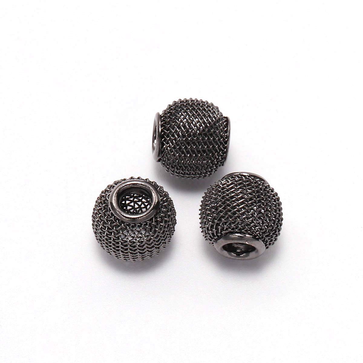 10pcs 10×12mm Gun Black Grid Round Ball Mesh Spacer Beads for DIY Jewelry Making - Craft Bracelets, Earrings & Accessories - Perfect for Beading, Scrapbooking & Gift Projects