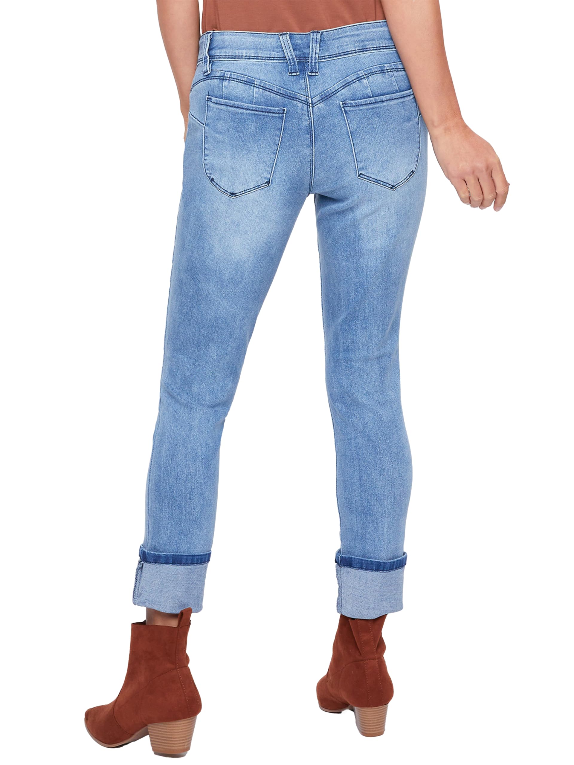 Royalty For Me Women's Petite Sustainable Stretch Mid-Rise Skinny Ankle Jeans - Light Wash Denim (Size 8) | Comfortable Casual Denim Pants for Everyday Wear & Office Outfits