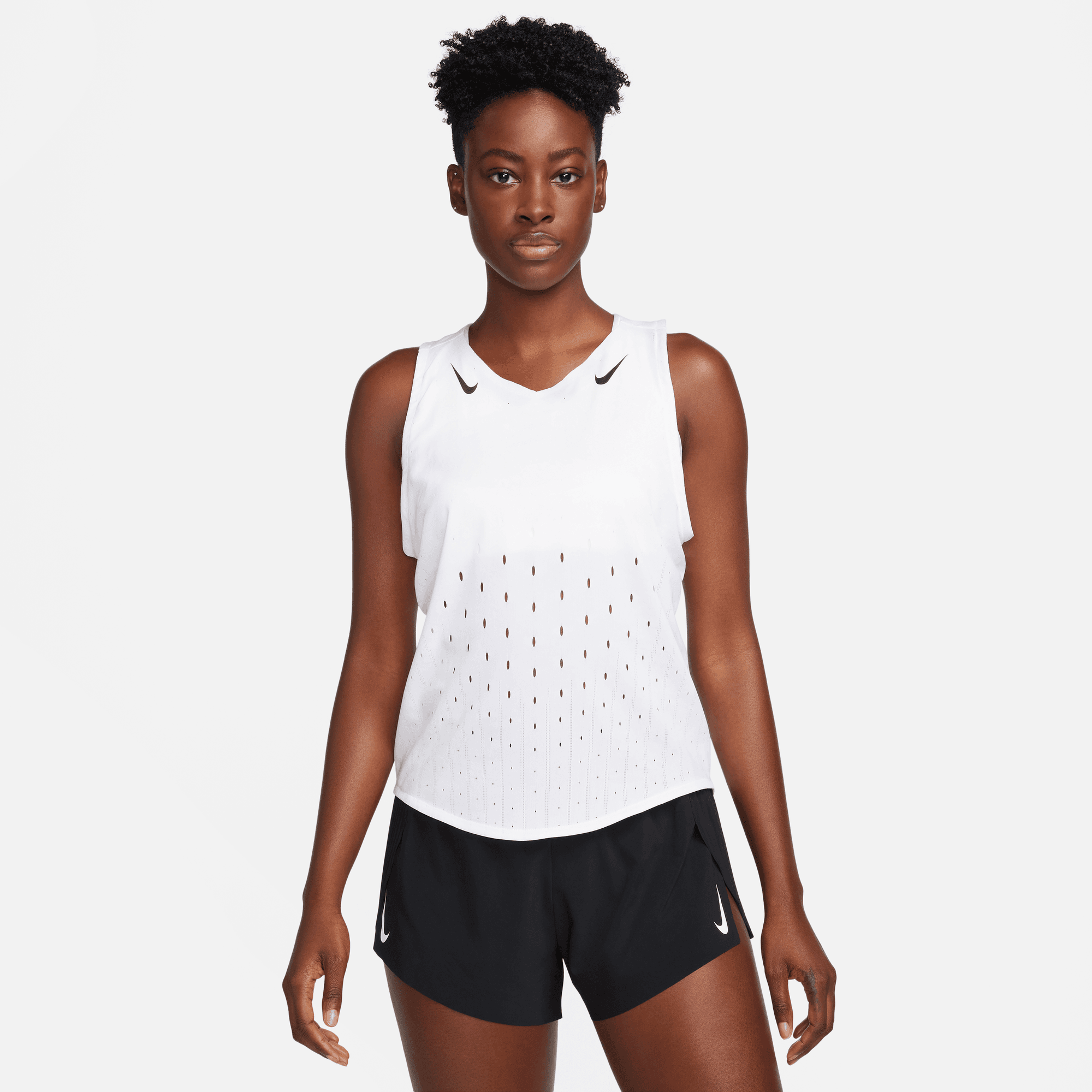 Women's AeroSwift DRI-FIT ADV Running Singlet - 100% Breathable Moisture-Wicking Workout Top for Women - White/Black - Perfect for Marathon Training, Gym Workouts & Summer Running