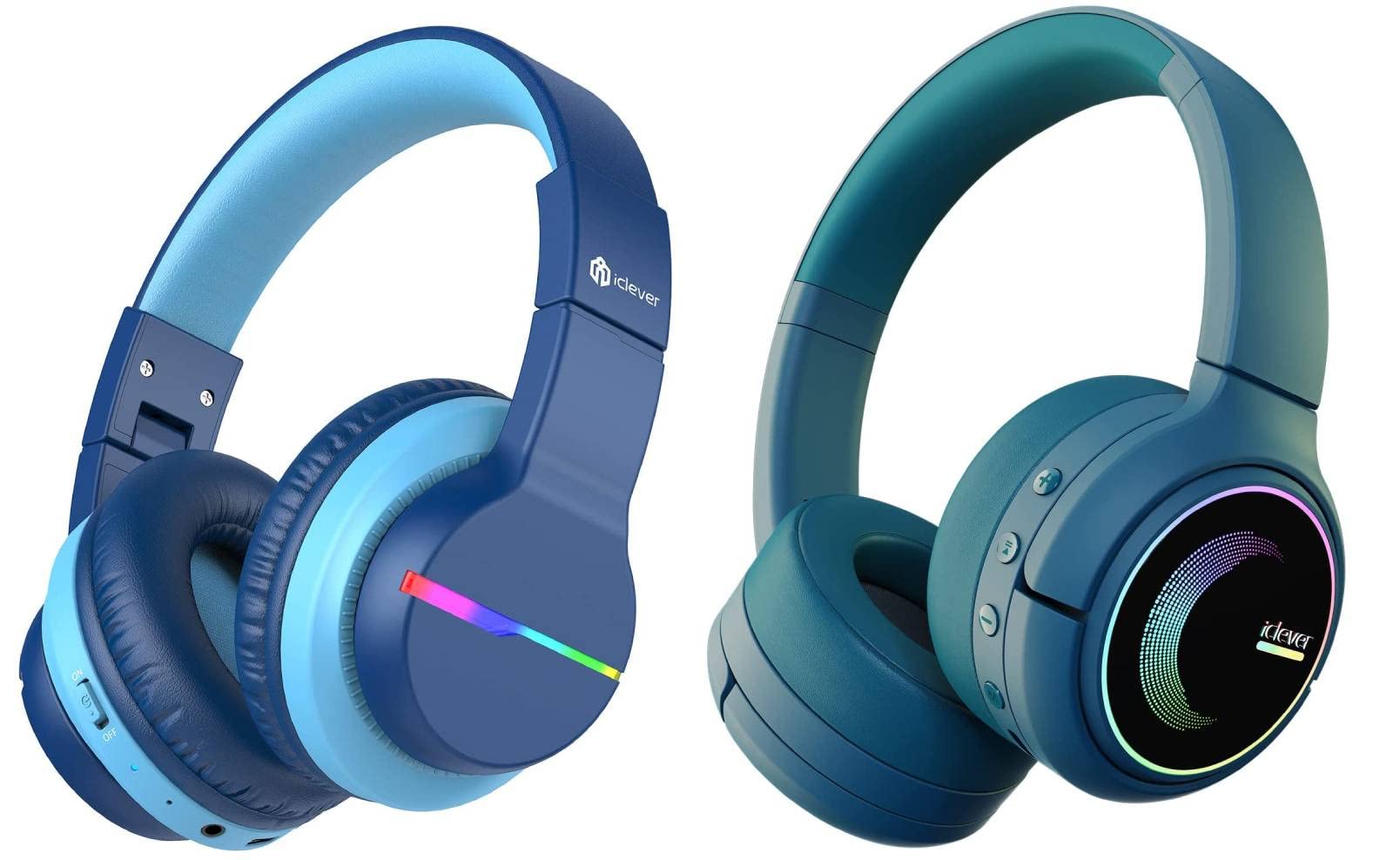 iClever BTH12 Wireless Kids Headphones with Magic Switch - Premium Sound, 45-Hour Playtime, Safe Volume Mode, Built-in Mic & LED Lights - Bluetooth Headphones for Tablets, Phones, PCs - Perfect for Online Learning, Travel & Entertainment