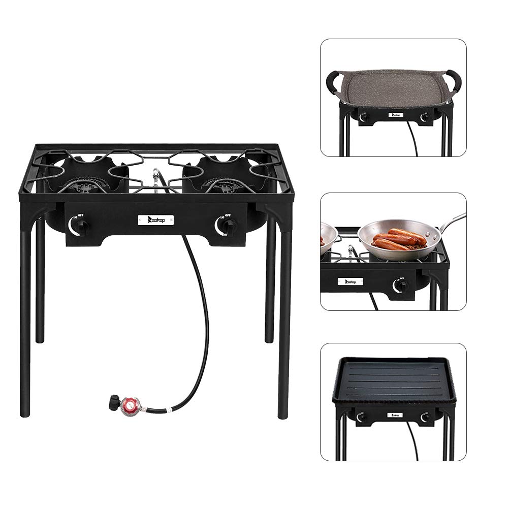 Portable Cast Iron Outdoor Camp Stove - High Pressure 150,000 BTU Propane Gas Burner for Cooking, BBQ, Home Brewing & Sauce Making - Perfect for Backyard, Camping & Tailgating