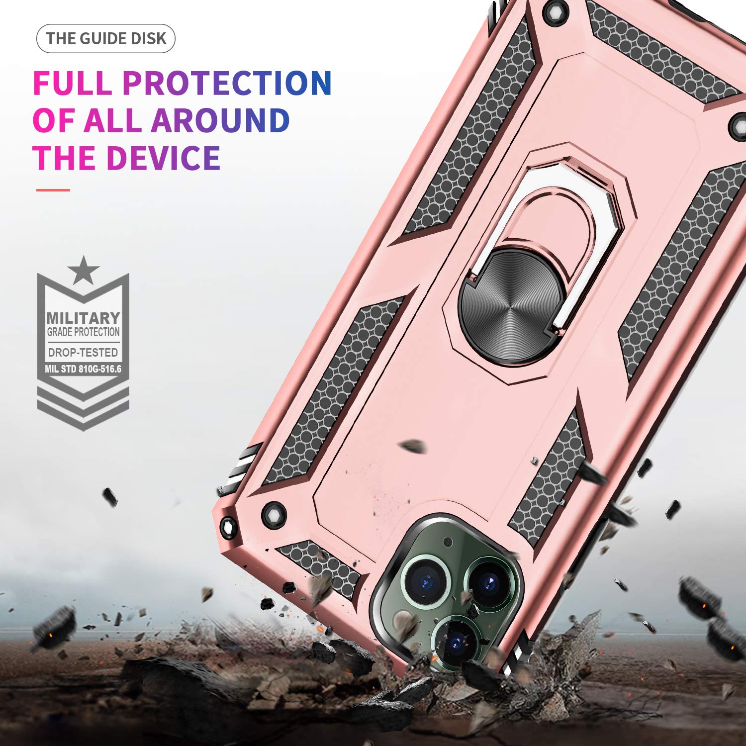 LeYi iPhone 12 Pro Max Case with [2 Pack] Tempered Glass Screen Protector & Camera Lens Protector - Military-Grade Shockproof Phone Cover for Women & Men in Rose Gold - Perfect for Outdoor Activities, Work & Daily Protection