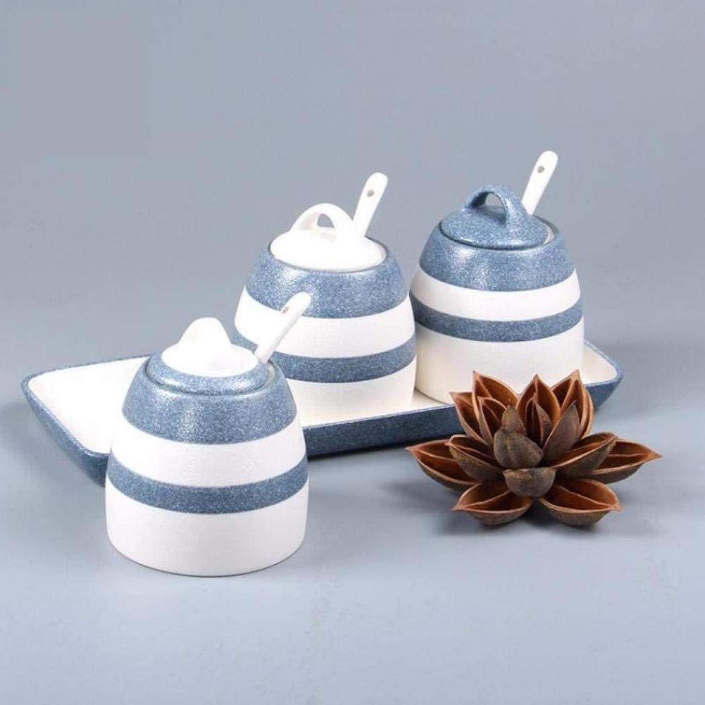 3-Piece Ceramic Sugar Bowl Set with Lids & Spoons - Airtight Spice Jars for Salt, Sugar, Flour & Seasonings | Perfect for Kitchen Storage, Baking & Coffee Station Organization