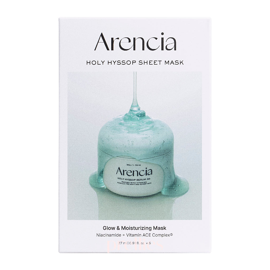 Arencia Holy Hyssop Glow Sheet Mask - 5 Pack Facial Mask for Brightening & Hydration - Perfect for Spa Night & Self-Care Routine