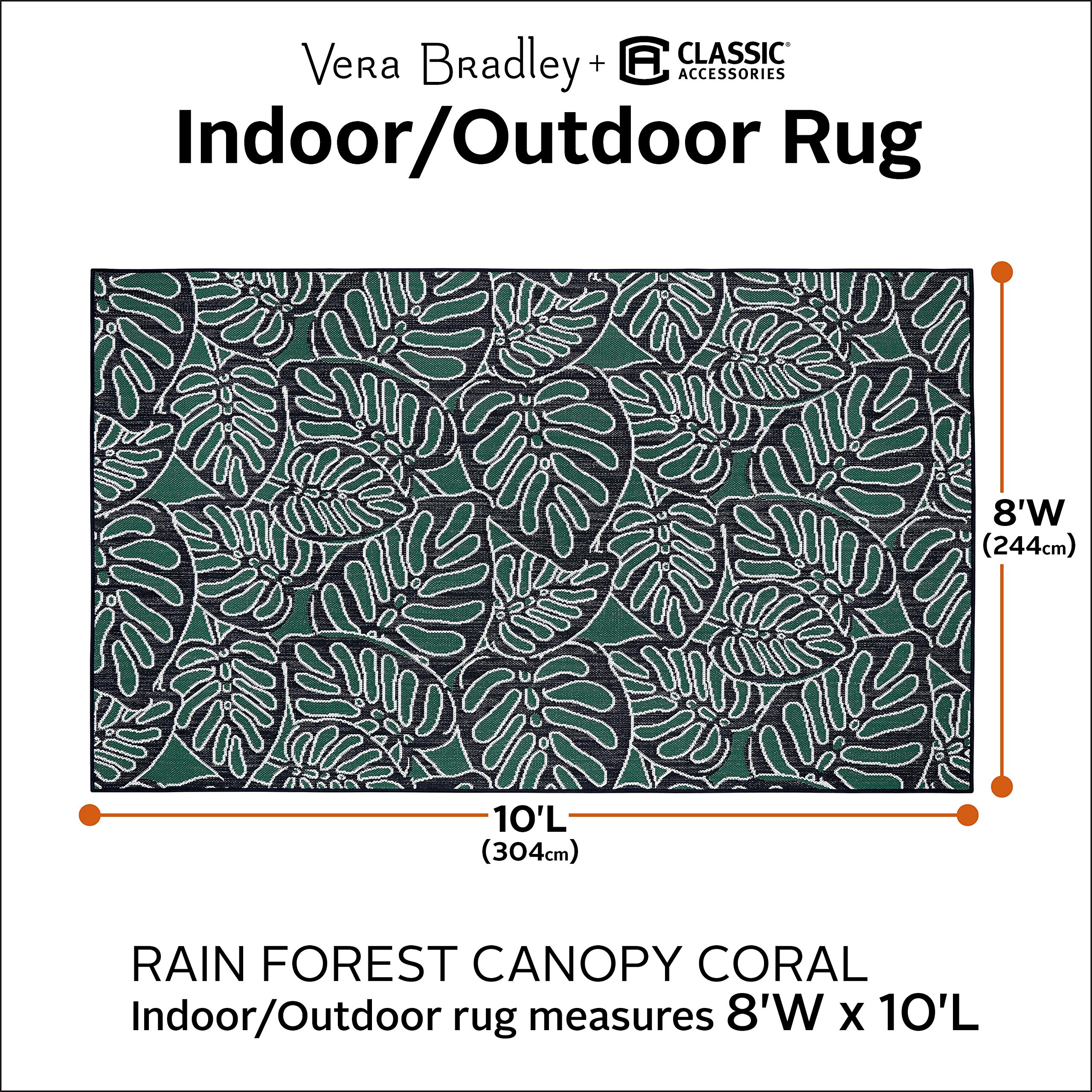 Vera Bradley 8x10 Rug - Rain Forest Canopy Coral for Indoor/Outdoor Use