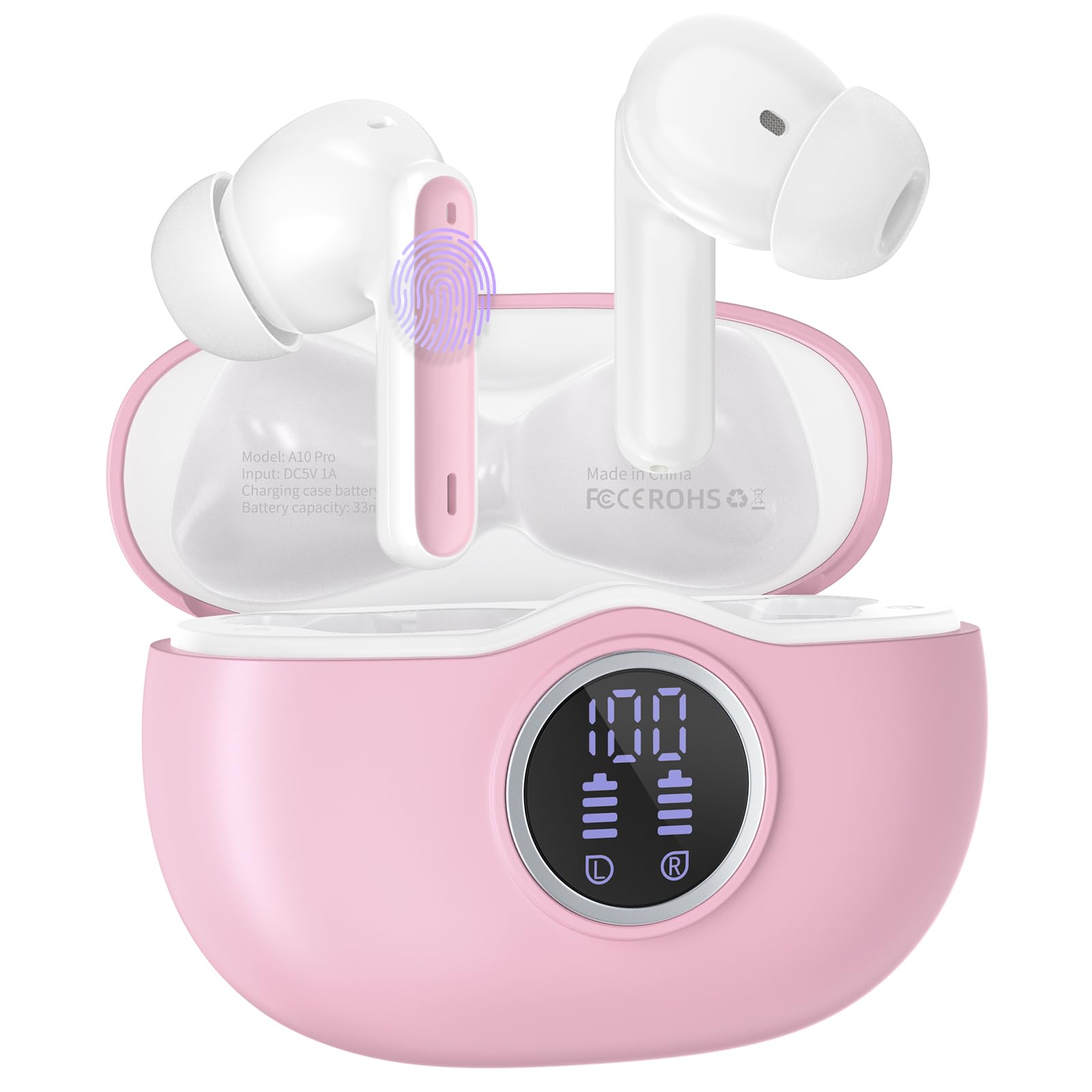 Wireless Bluetooth Headphones with 50-Hour Battery Life, Active Noise Cancelling Mic & Charging Case - Hi-Fi Stereo Sound for iPhone, Android, Workout, Travel & Gaming