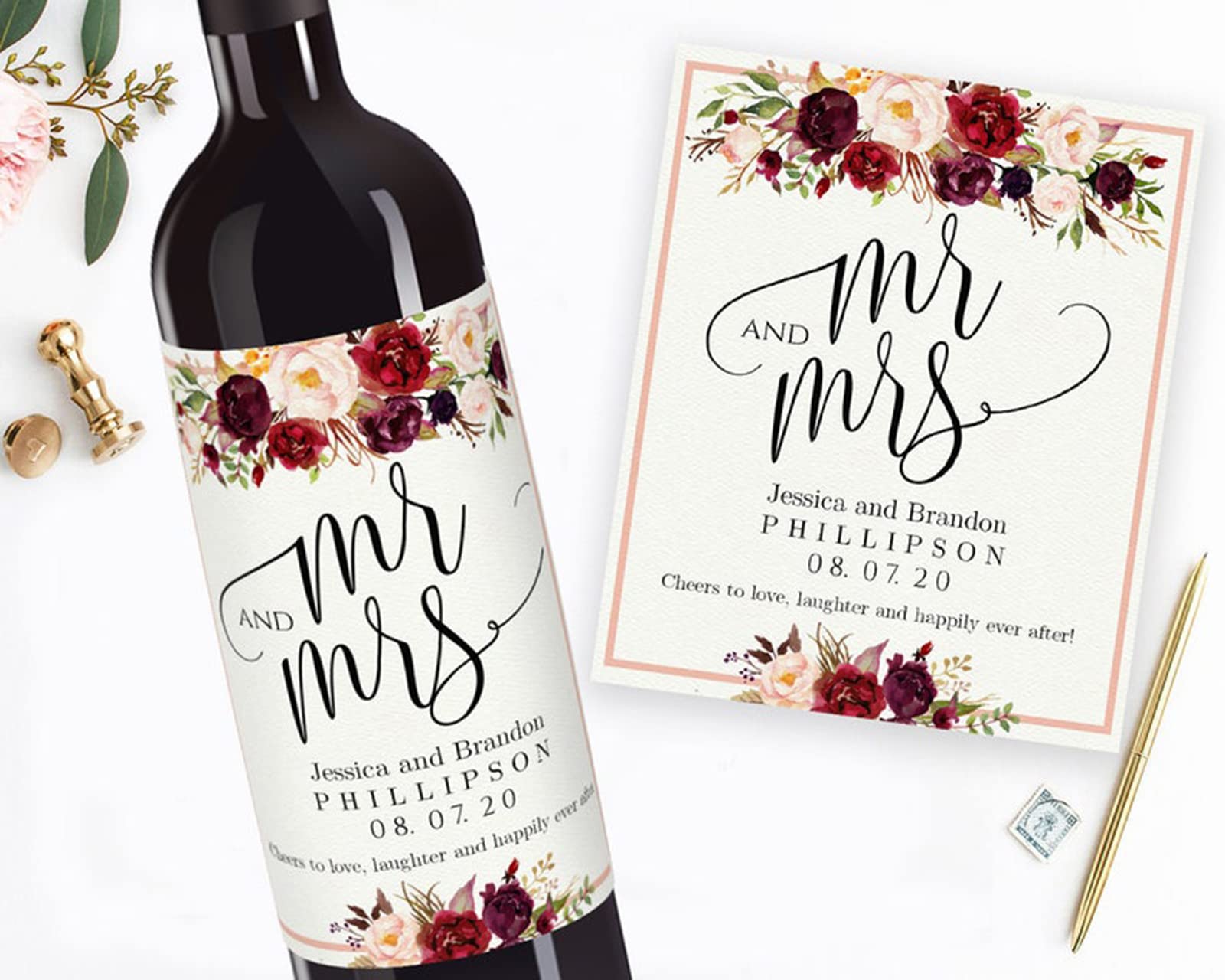 20pcs Custom Wedding Champagne & Wine Bottle Labels - Personalized Stickers for Wedding, Anniversary & Special Events - Perfect for DIY Decorations & Party Favors