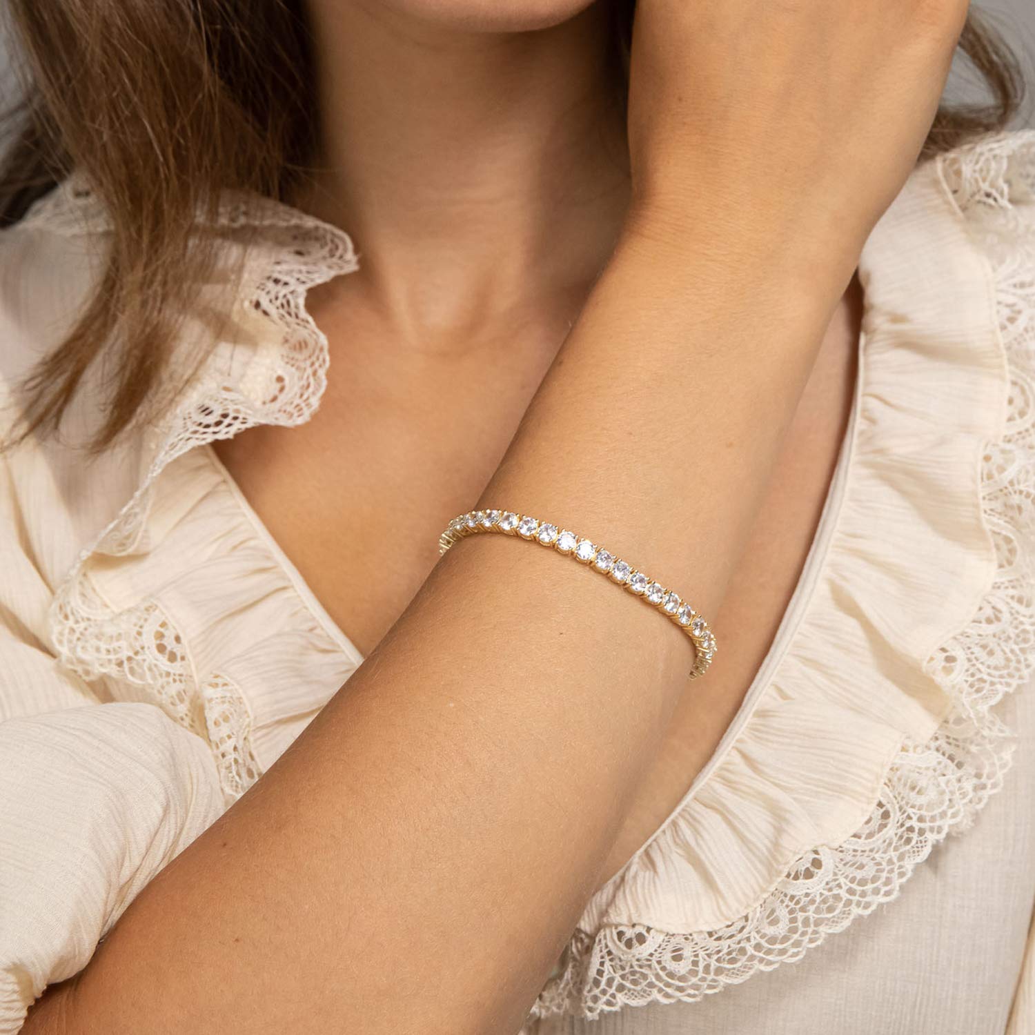 PAVOI 14K Gold Plated Cubic Zirconia Tennis Bracelet for Women | 4mm CZ Classic Elegant Bracelet | Size 6.5-7.5 Inch | Perfect for Weddings, Parties & Everyday Wear