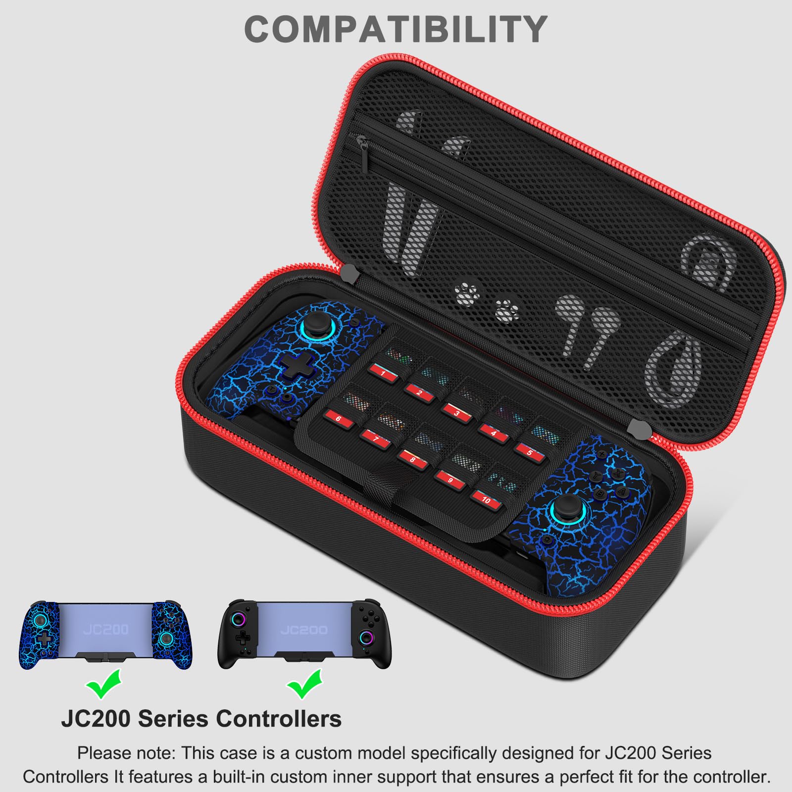 Premium Custom Hard Shell Travel Case for JC200 & JC201 Switch Controllers - Protective Storage Organizer with Large Capacity for Nintendo Switch Console, AC Adapter, Headset & 10 Game Cards - Perfect for Gaming On-The-Go & Travel Protection