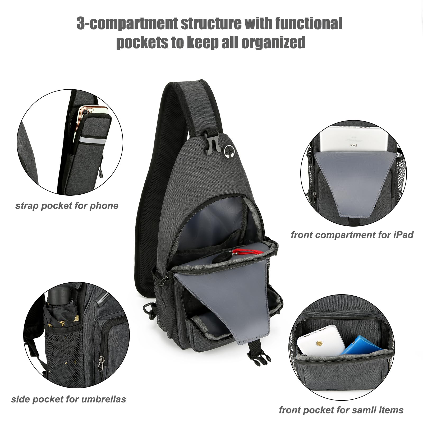 Men's Crossbody Sling Bag - Lightweight Chest Backpack for Travel, Hiking, Sports & Daily Use | Water-Resistant Daypack for Gym, Commuting & Outdoor Adventures