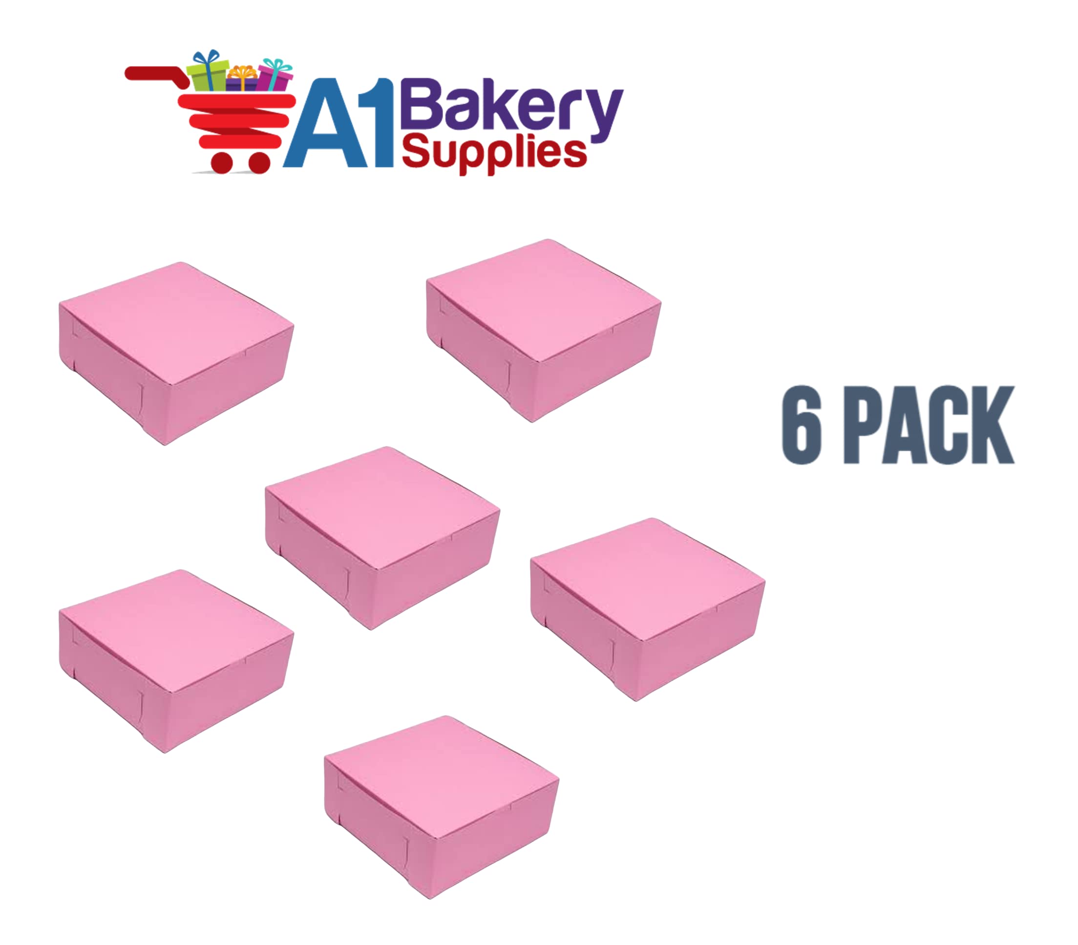 6 Pack 10x10x4 Inch Pink Disposable Cake Boxes - Bakery Supplies for Cupcakes, Desserts & Party Treats - Perfect for Birthday, Wedding & Catering Events by A1BakerySupplies