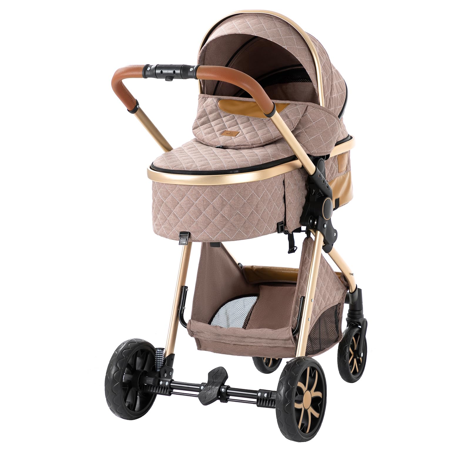 3 in 1 Baby Travel System - Reversible Stroller, Foldable Luxury Pram Buggy for Newborn & Toddler, Portable Pushchair with High Landscape View (MGV9-KHAKI Without Base) - Perfect for Shopping, Travel & Daily Walks